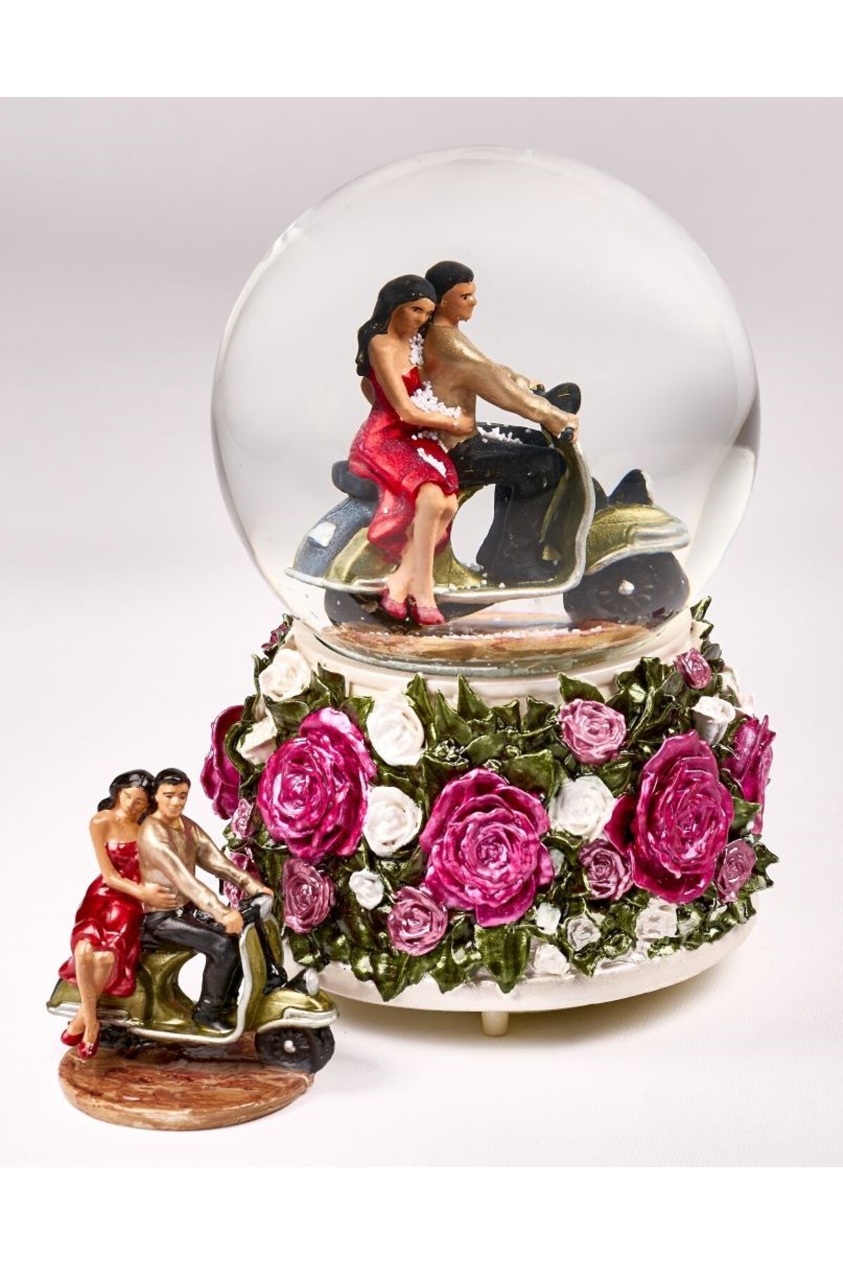 گوی برفی SNOW GLOBE رزهای رنگارنگ بزرگ 120 میلی متری نقاشی شده با دست خودباخته موسیقی زوج دوست داشتنی VESP از ترکیه MAGNETDEPO