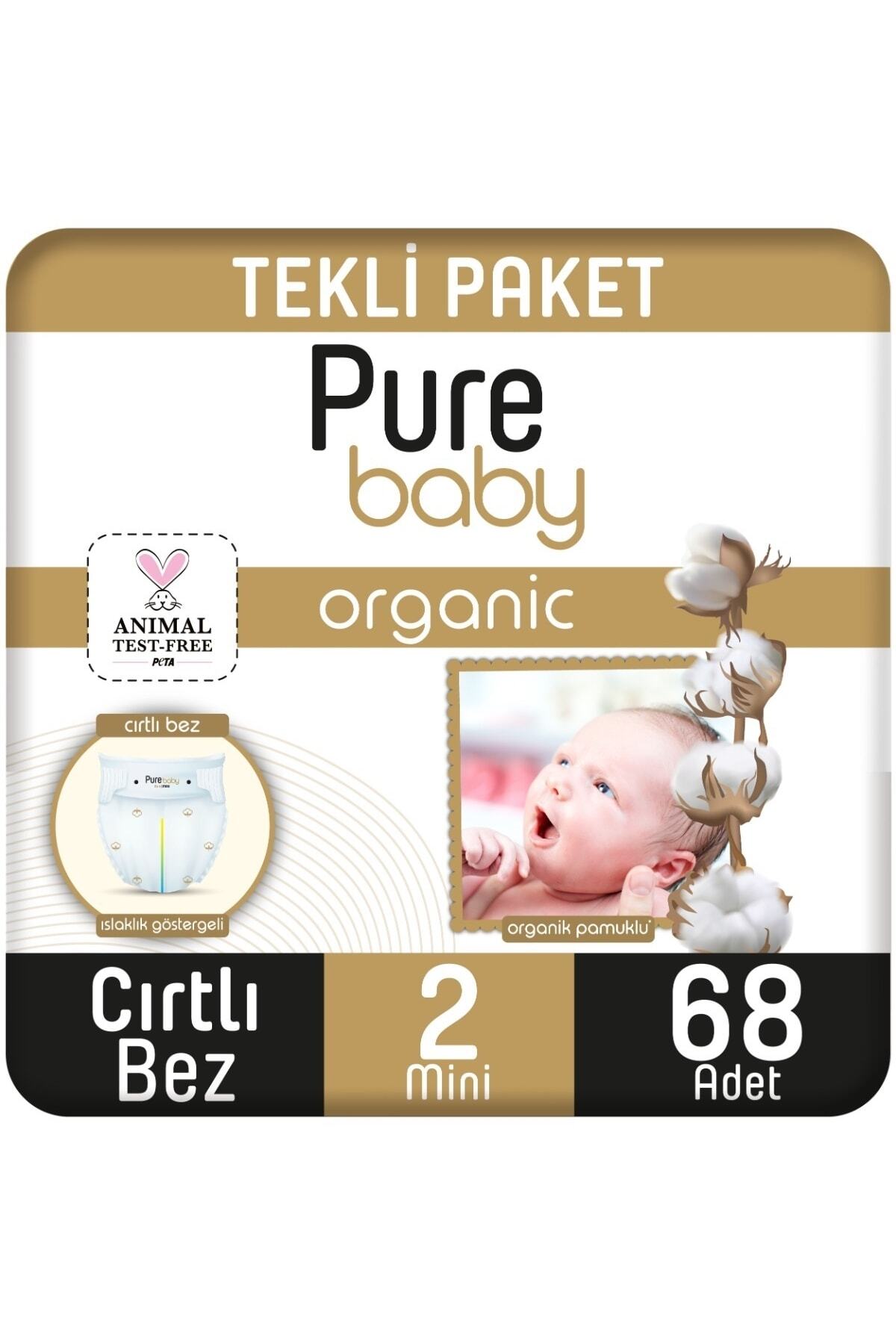 پوشک بچه پارچه مخملی پنبه ای ارگانیک بسته بندی تکی 2 مینی 68 عددی اورجینال Pure Baby
