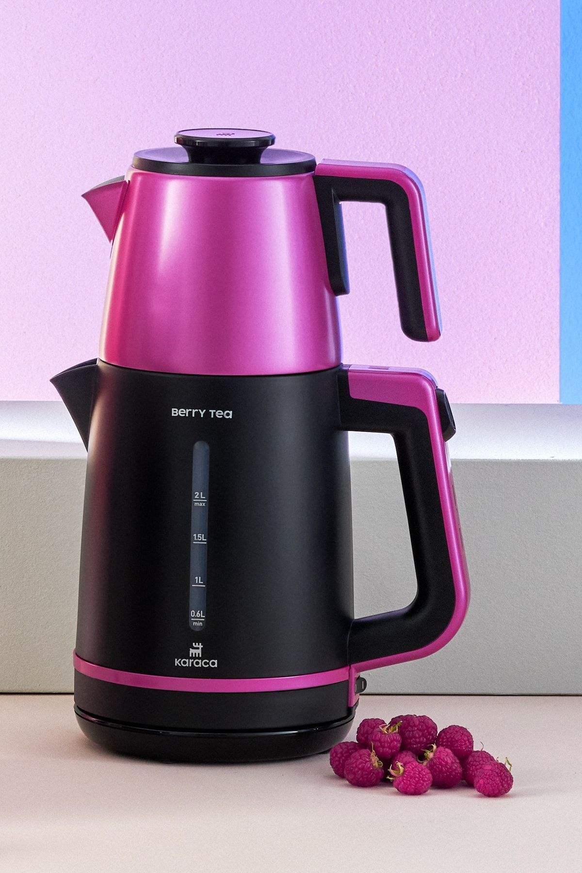 چای ساز BERRY TEA XL 2IN1 STEEL TEAPOT AND KETTLE PINKBERRY اورجینال Karaca
