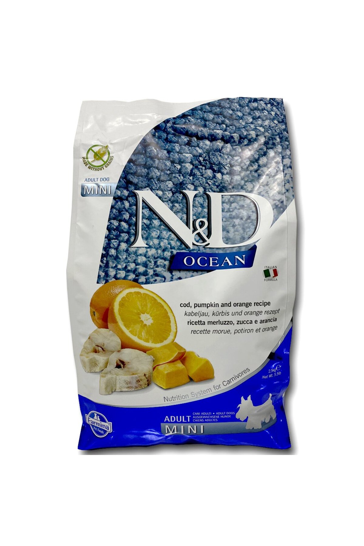 غذای خشک سگ بالغ نژاد کوچک ان اند دی N&D Ocean، ماهی کاد و کدوحلوایی، ۲٫۵ کیلوگرم 2,5 KG