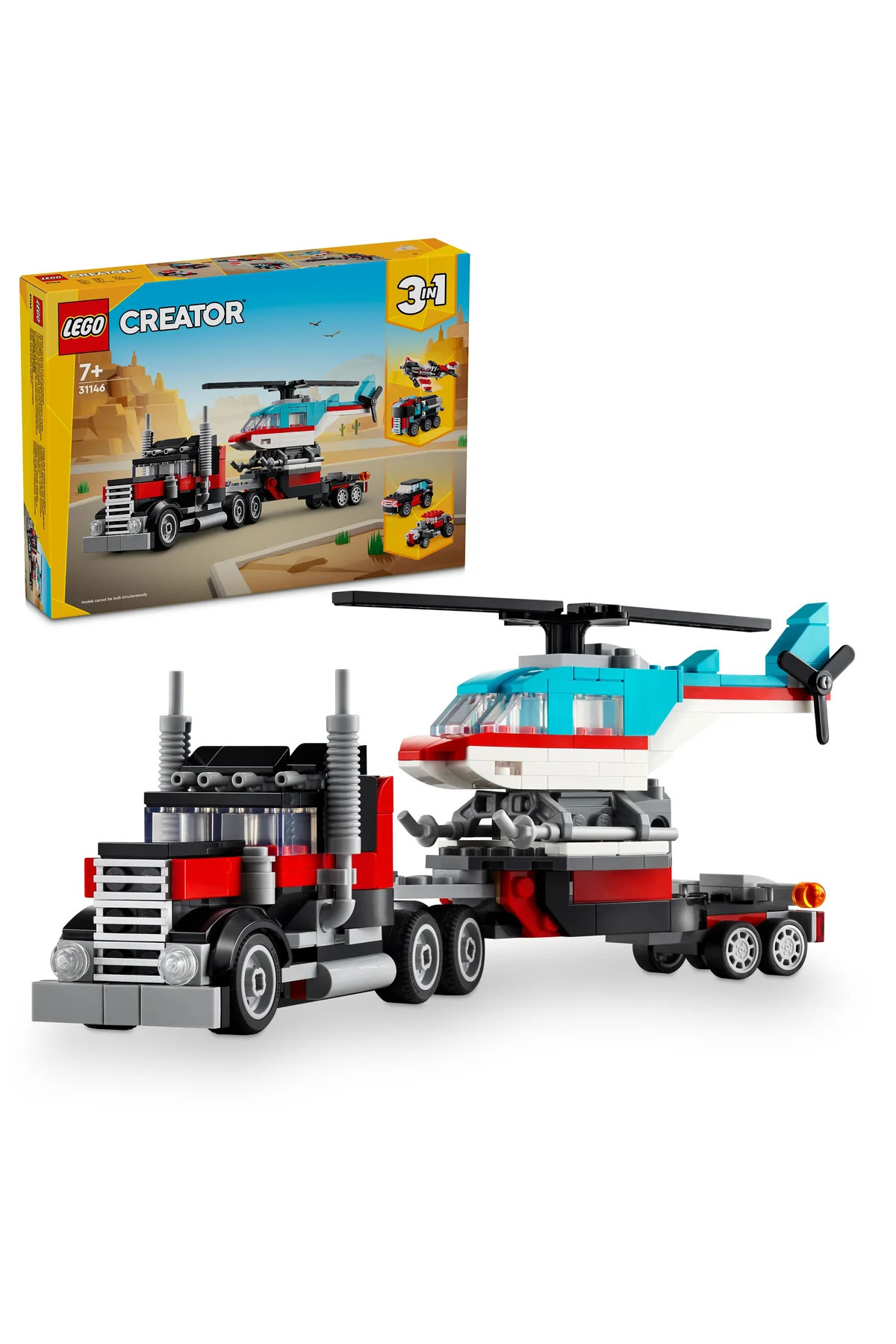 LEGO مجموعه ساخت کامیون باز کننده با هلیکوپتر خالق (31146) مجموعه ساخت 7 سال و بالاتر