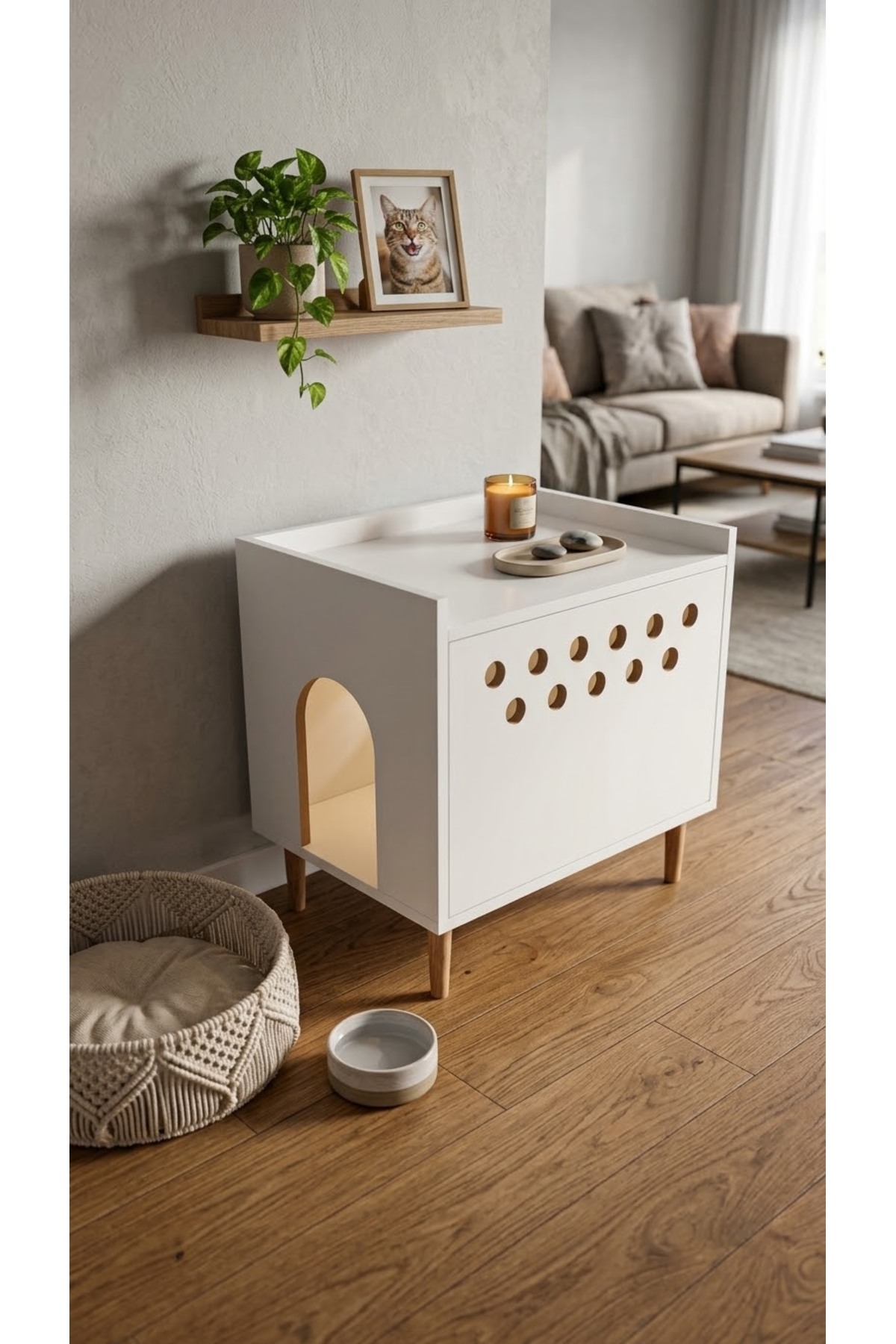 کابینت توالت گربه آهشاپ‌سیتی AHŞAPCİTY مدل KT.Ran سفید