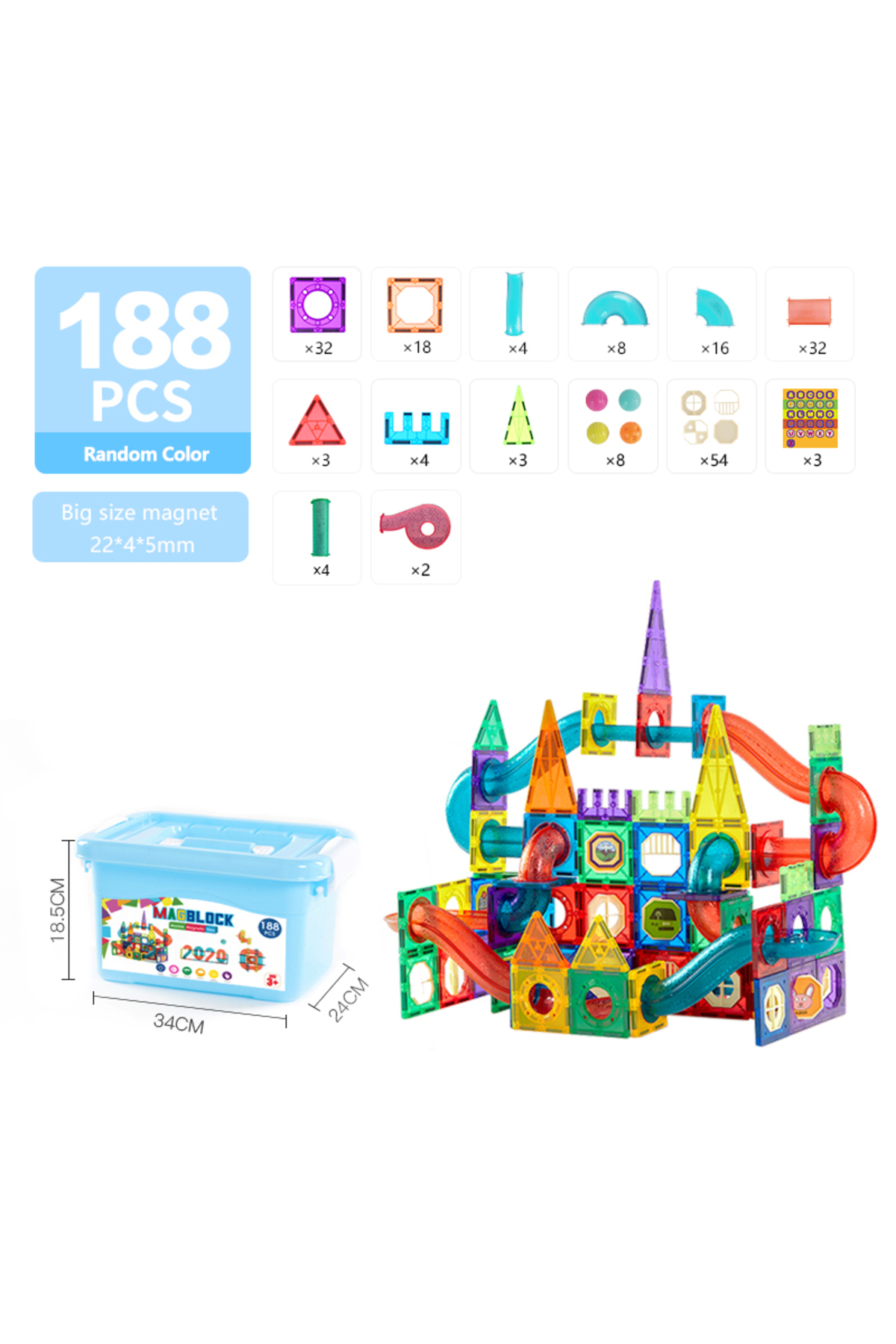 لگو و اسباب بازی های ساخت محور MAGBLOCK 188 PIECES MAGNETIC BLOCKS AND CYLINDERS آموزشی مجموعه توسعه هوش از ترکیه zenkid