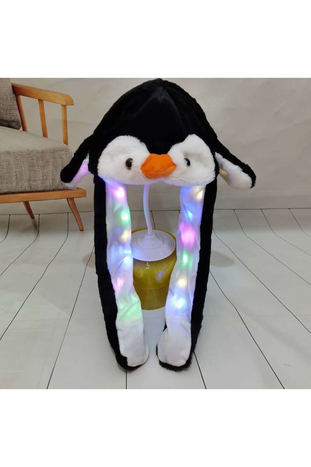 اسباب بازی های پشمی کلاه پنگوئن SANRIO با گوش متحرک مخملی چراغ BEANIE MJ TOYS