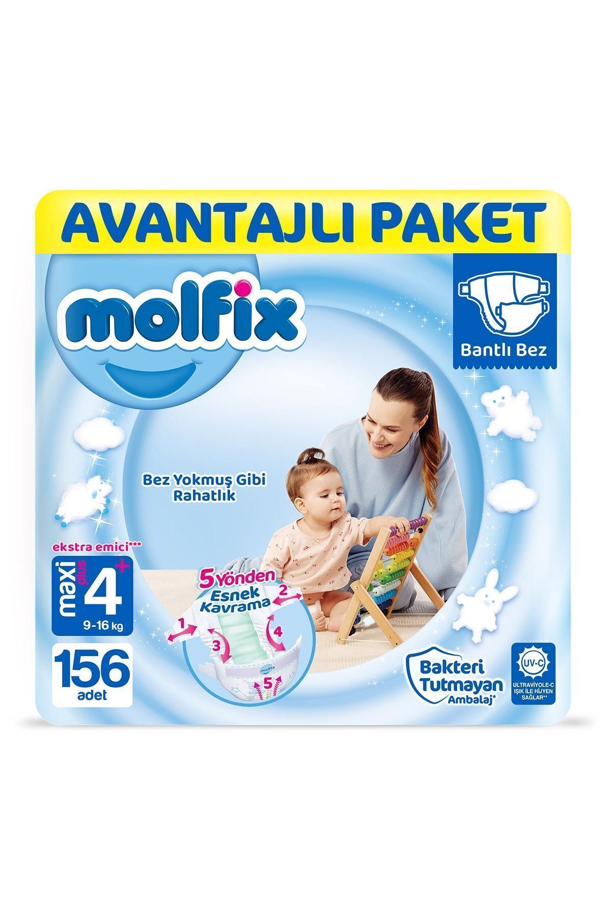 پوشک بچه 4+ سایز MAXI PLUS بسته مزیت 156 عددی اورجینال Molfix