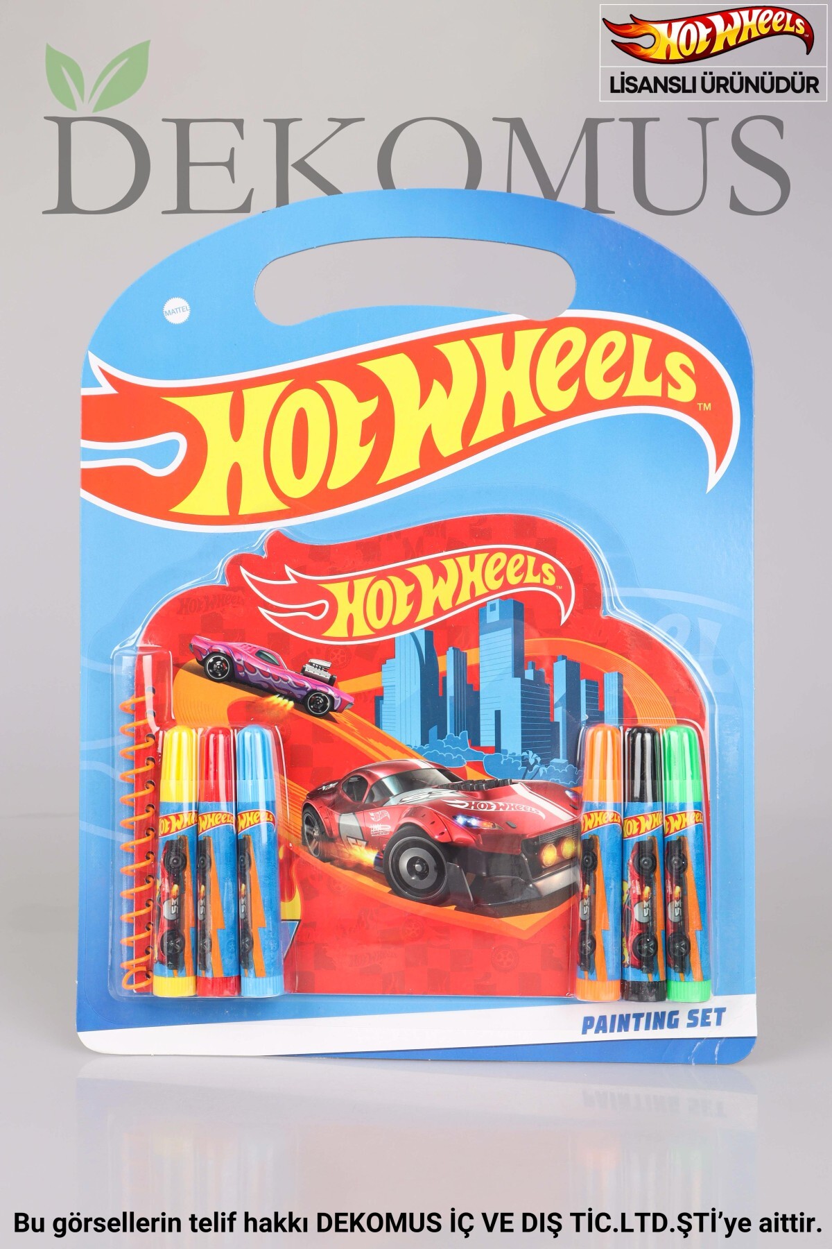 دفتر نوت بوک رنگ آمیزی چرخ داغ دارای مجوز و ست 6 قلم خاکستری با دکوموس از ترکیه HOT WHEELS