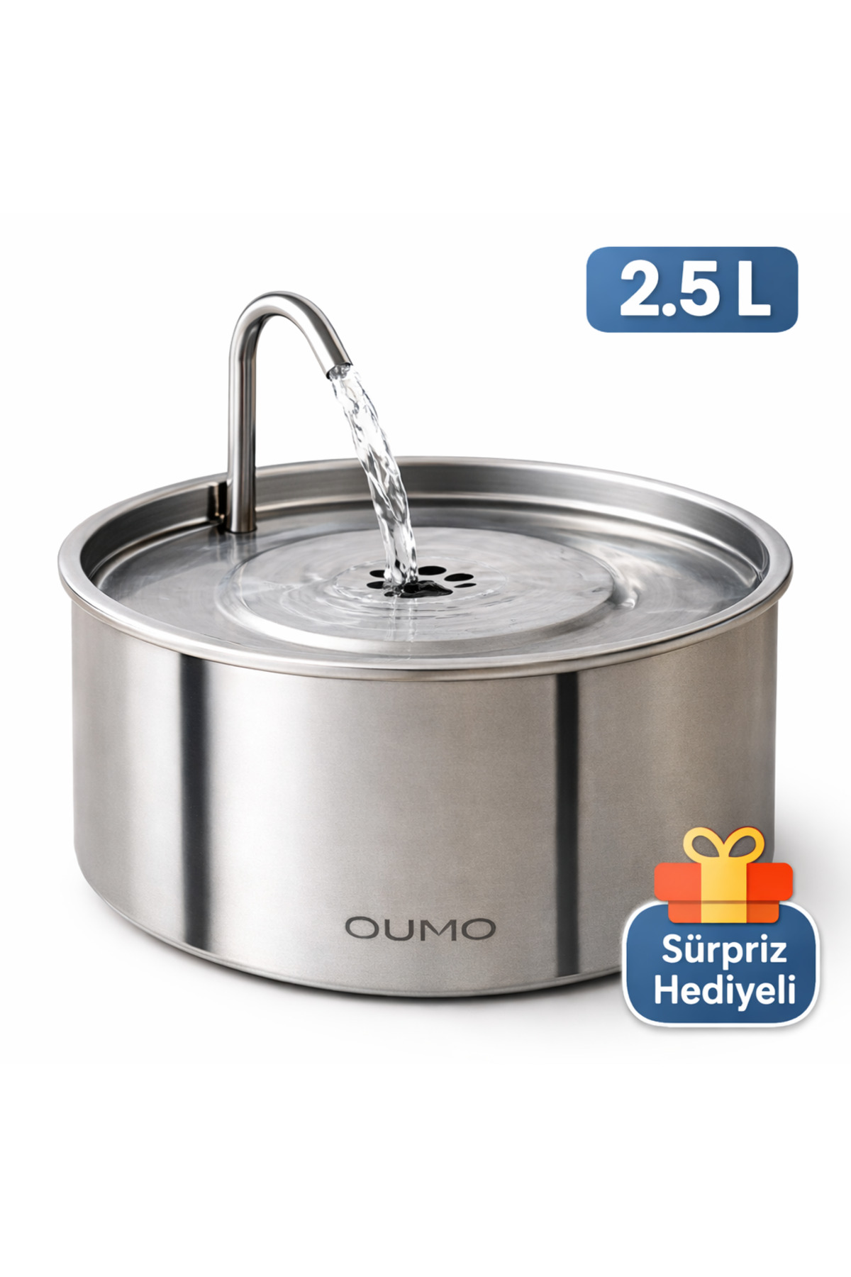 آبخوری فواره‌ای حیوانات خانگی اومو Oumo، ۲٫۵ لیتری استیل ضدزنگ و فیلتردار 2.5L
