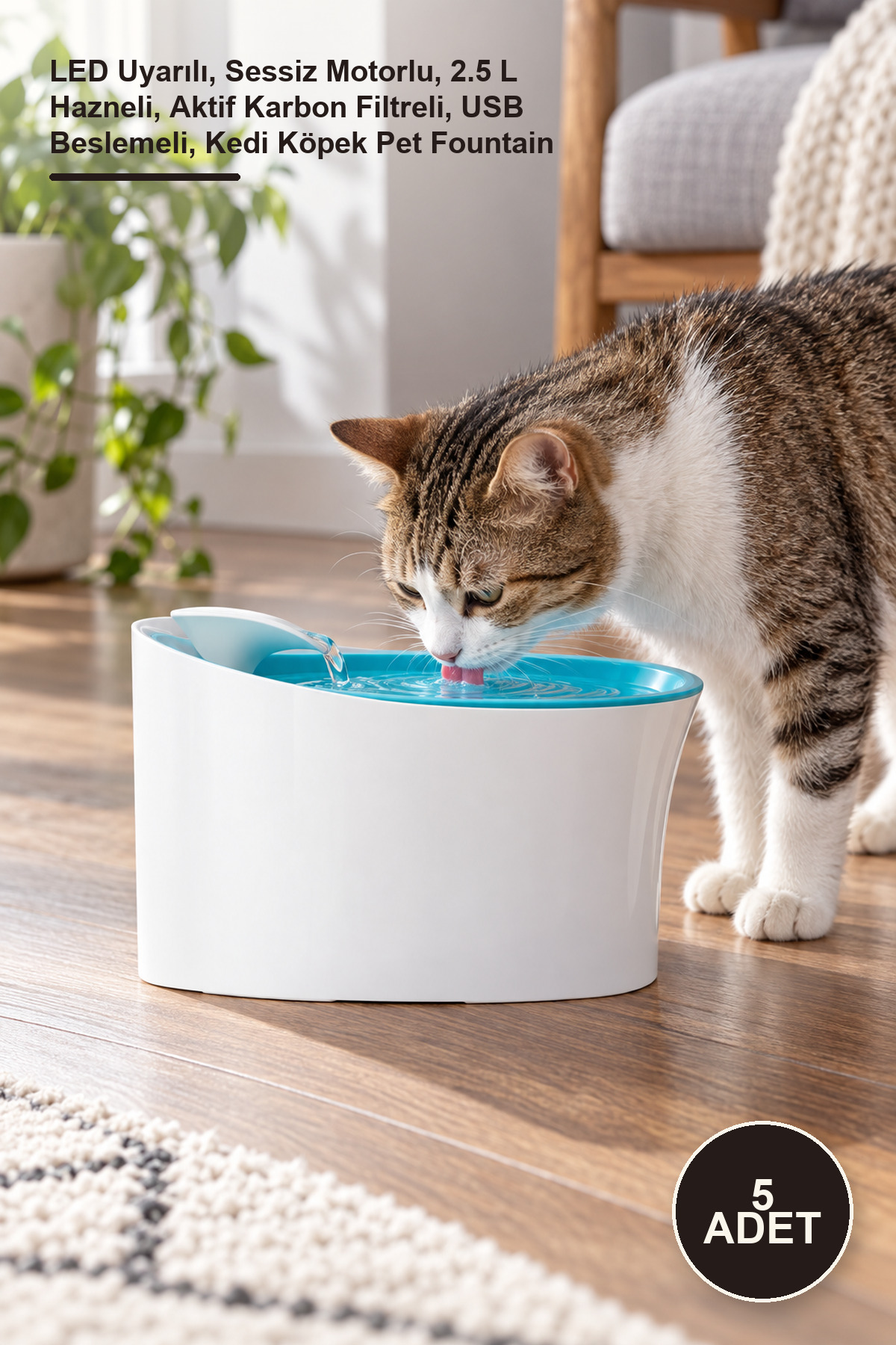 آب‌خوری فواره‌ای خودکار حیوانات خانگی ۵ عددی ینیلیگ Yenilig، مخزن ۲.۵ لیتری
