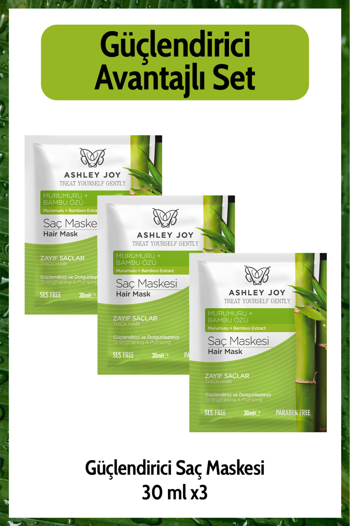 پک 3 عددی ماسک تقویت کننده و پرپشت کننده مو با آبکشی با حجم 30 میل اشلی جوی Ashley Joy