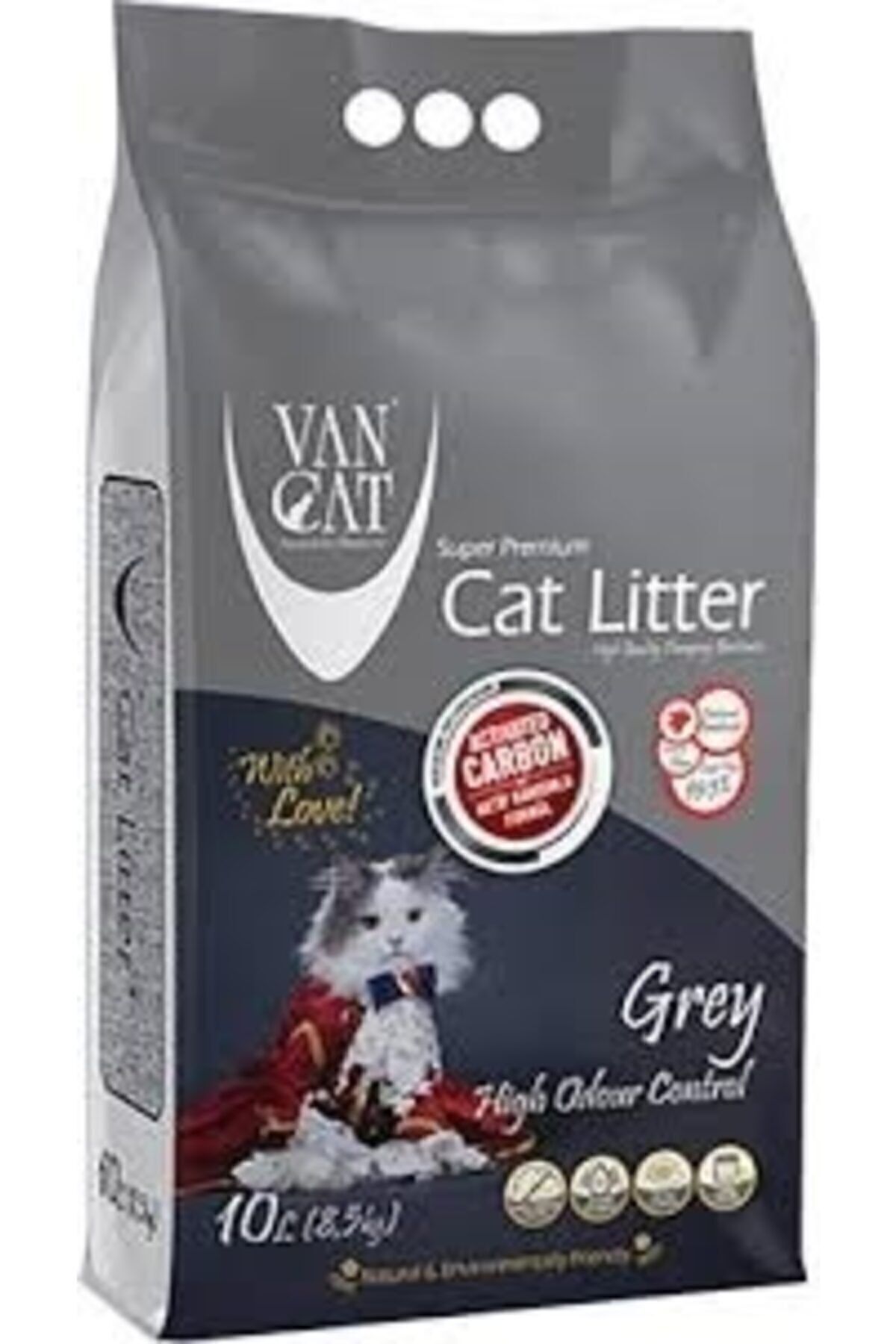 خاک گربه بنتونیتی ون کت Van Cat، خاکستری، کربن فعال، ۱۰ لیتر