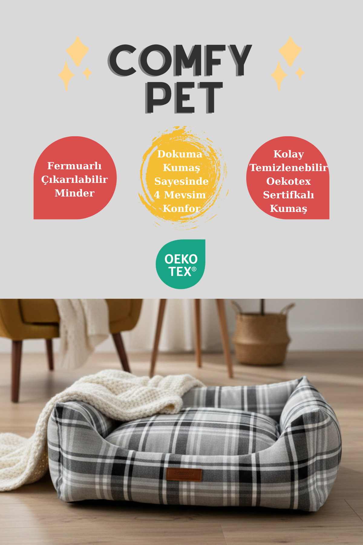 تخت گربه و سگ جونگولیکا پت پروداکتس Jungolica Pet Products Comfy Pet، پارچه بافته‌شده و تشکچه جداشدنی خاکستری