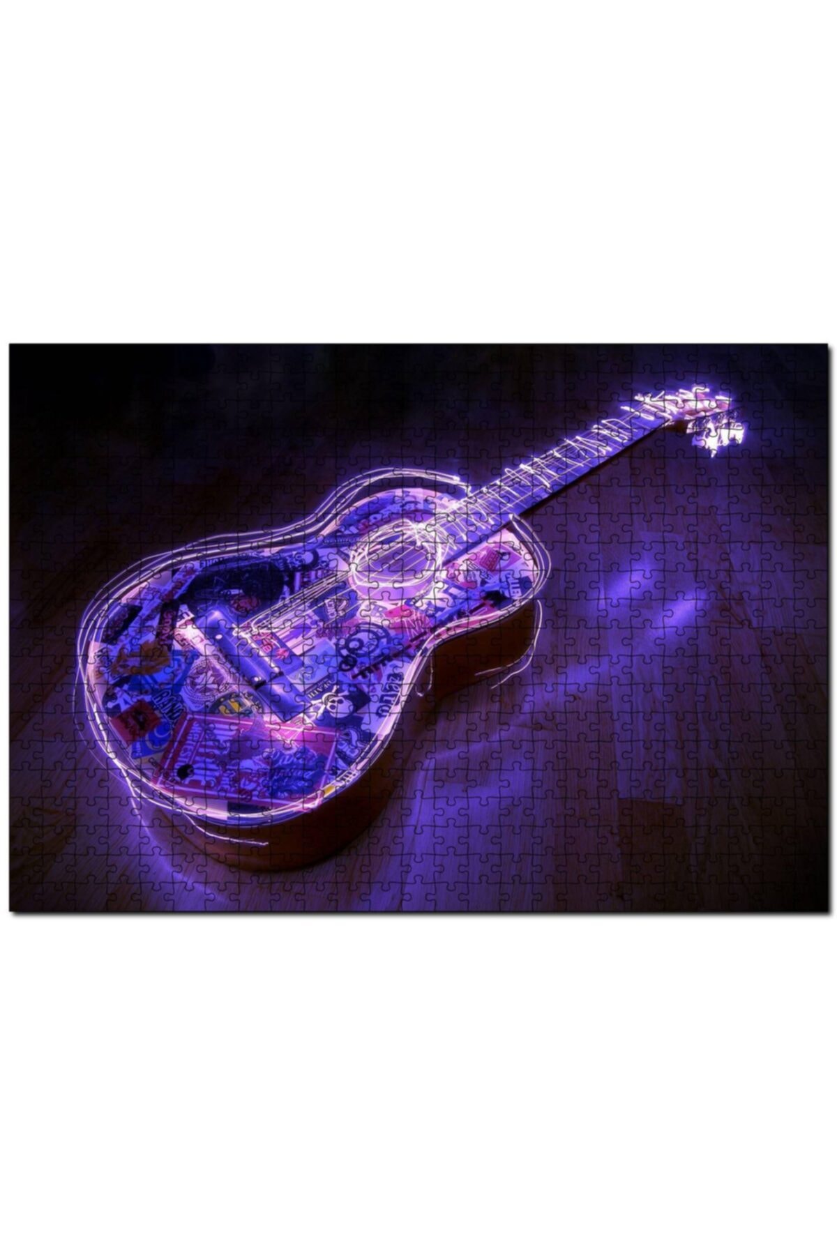 پازل گیتار کلاسیک روی پارکت نئون طرح مخلوط 1000 تکه اره منبت کاری مویی ام دی اف چوب Cakapuzzle