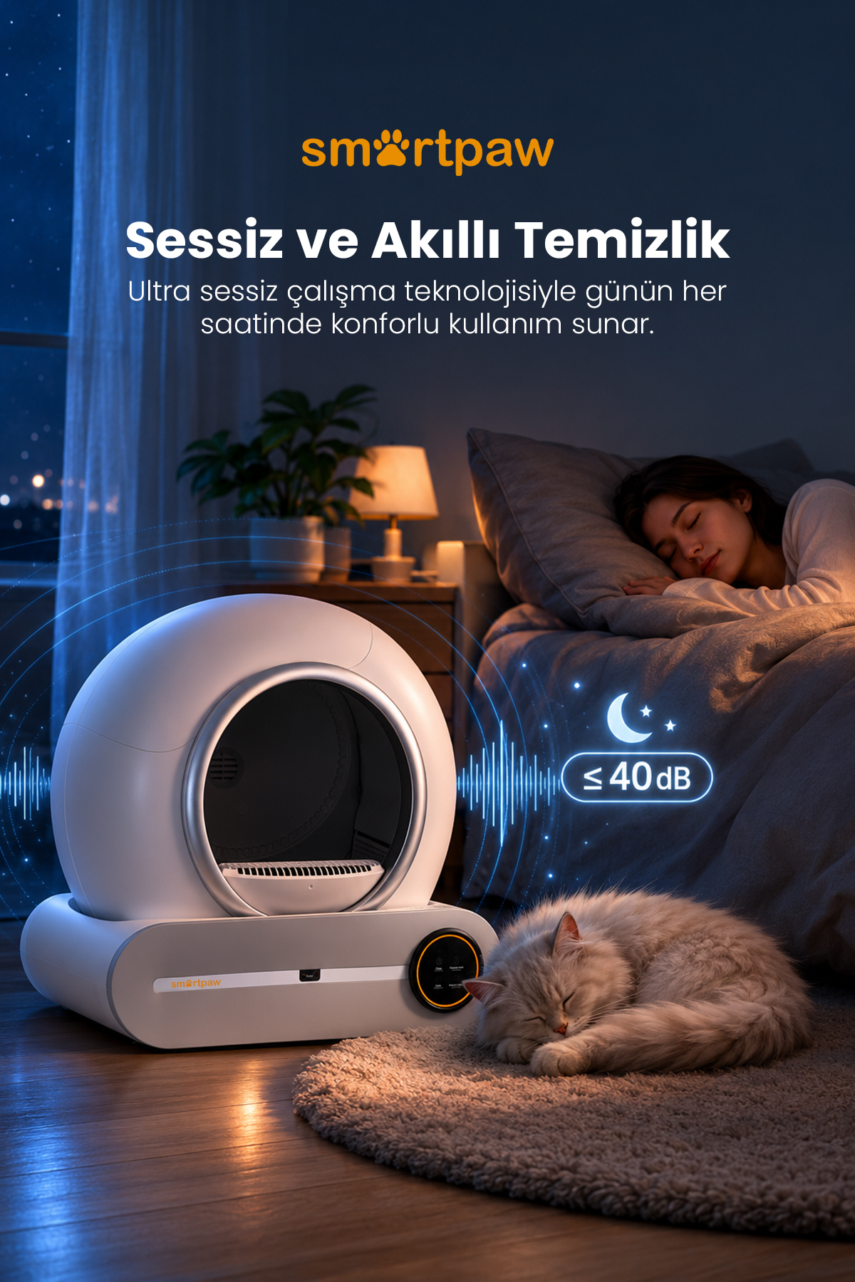 توالت گربه هوشمند و خودکار اسمارت‌پا SMARTPAW Nova Cat PRO، مدل MSP-01، با گنجایش ۶۵ لیتر و مخزن زباله ۹ لیتری