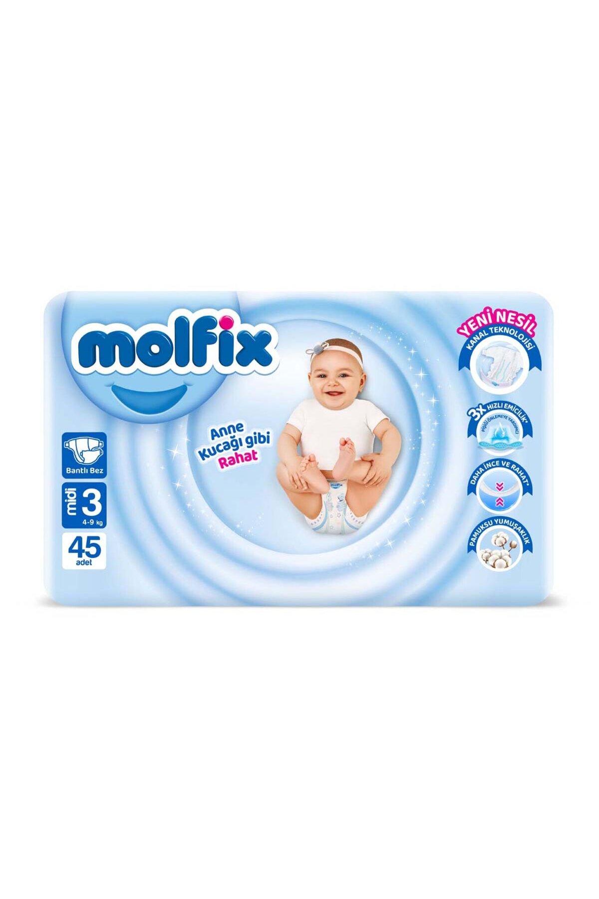پوشک بچه پکیج ADVANTAGEOUS 3 سایز MIDI 4 9 کیلوگرم 45 عدد اورجینال Molfix