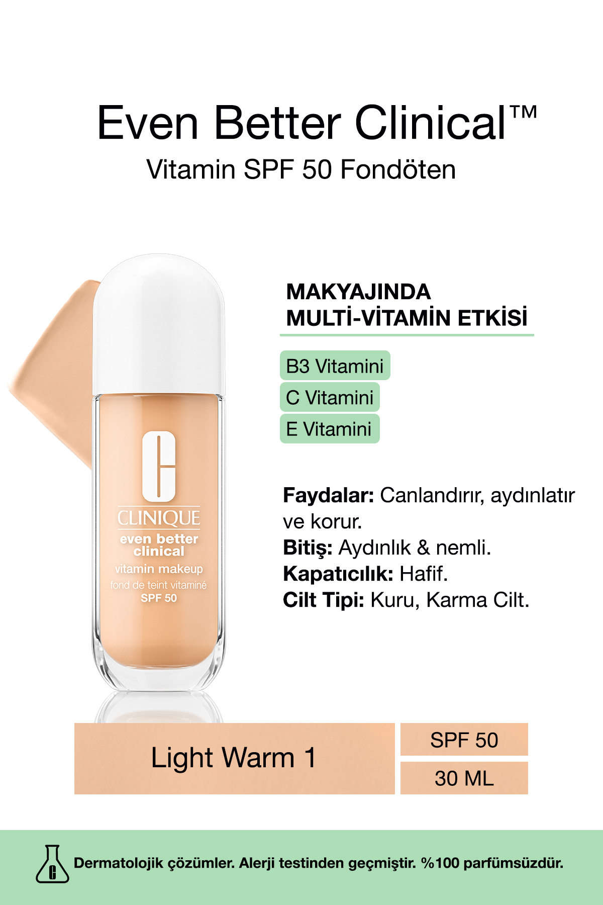کرم پودر حتی بهتر ویتامین آرایش SPF 50 بنیاد رنگ: گرم نور 1 30ML | سی Clinique
