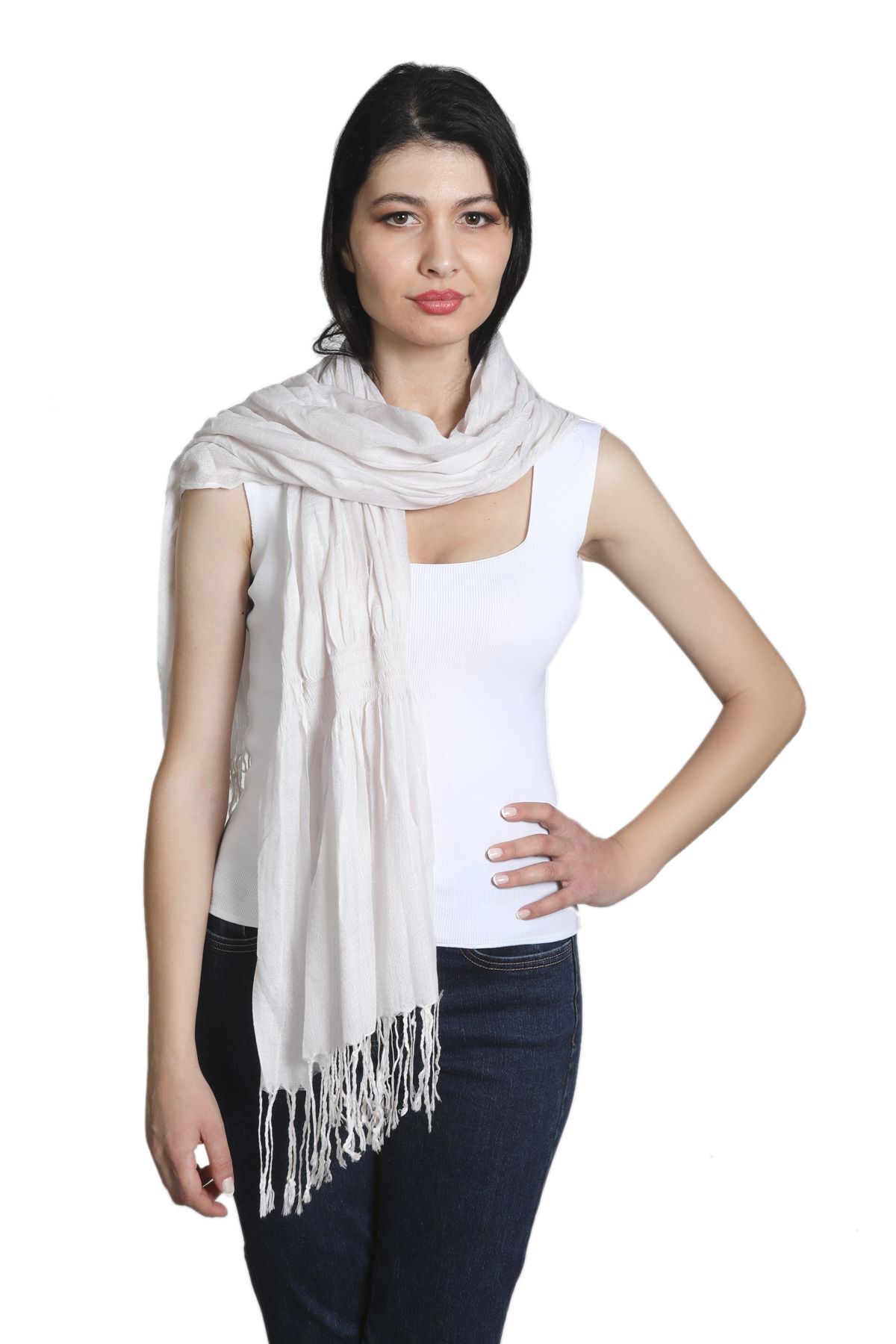 شال نخی میستیک Mystic مدل MS-291، رنگ اکرو زنانه