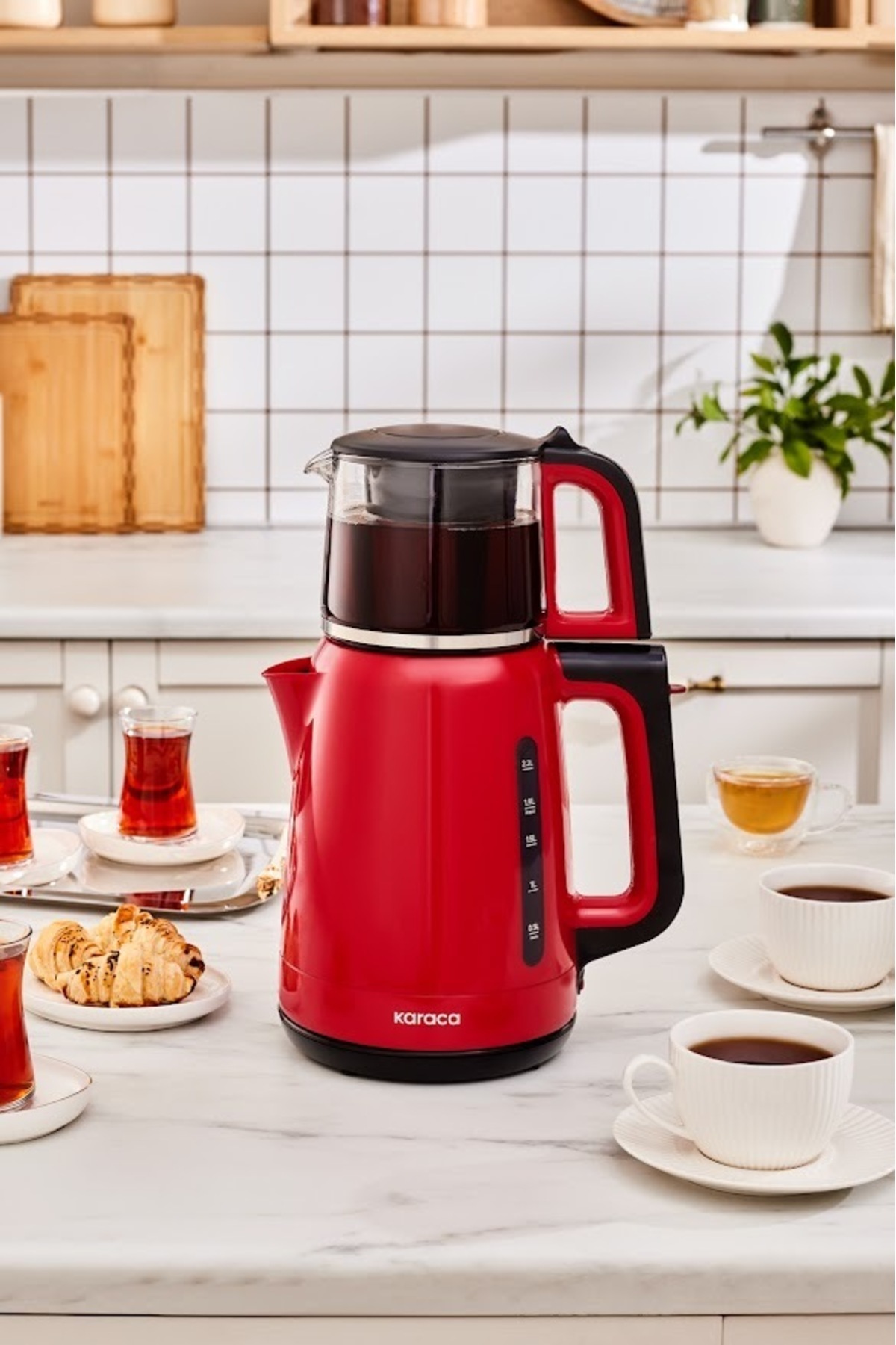 چای ساز لیوان MEGA TEA 1501 CHERRY RED 1500 W اورجینال Karaca