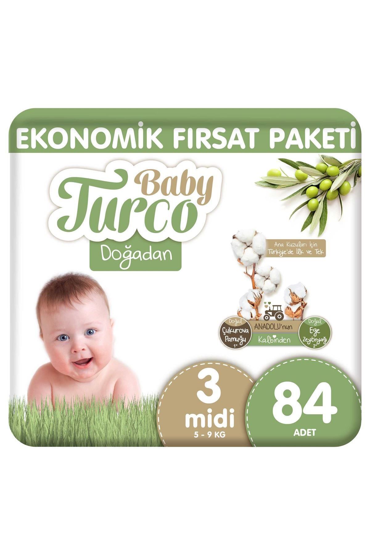 پوشک بچه بسته فرصت اقتصادی دوغادان سایز 3 میدی 84 عدد اورجینال Baby Turco