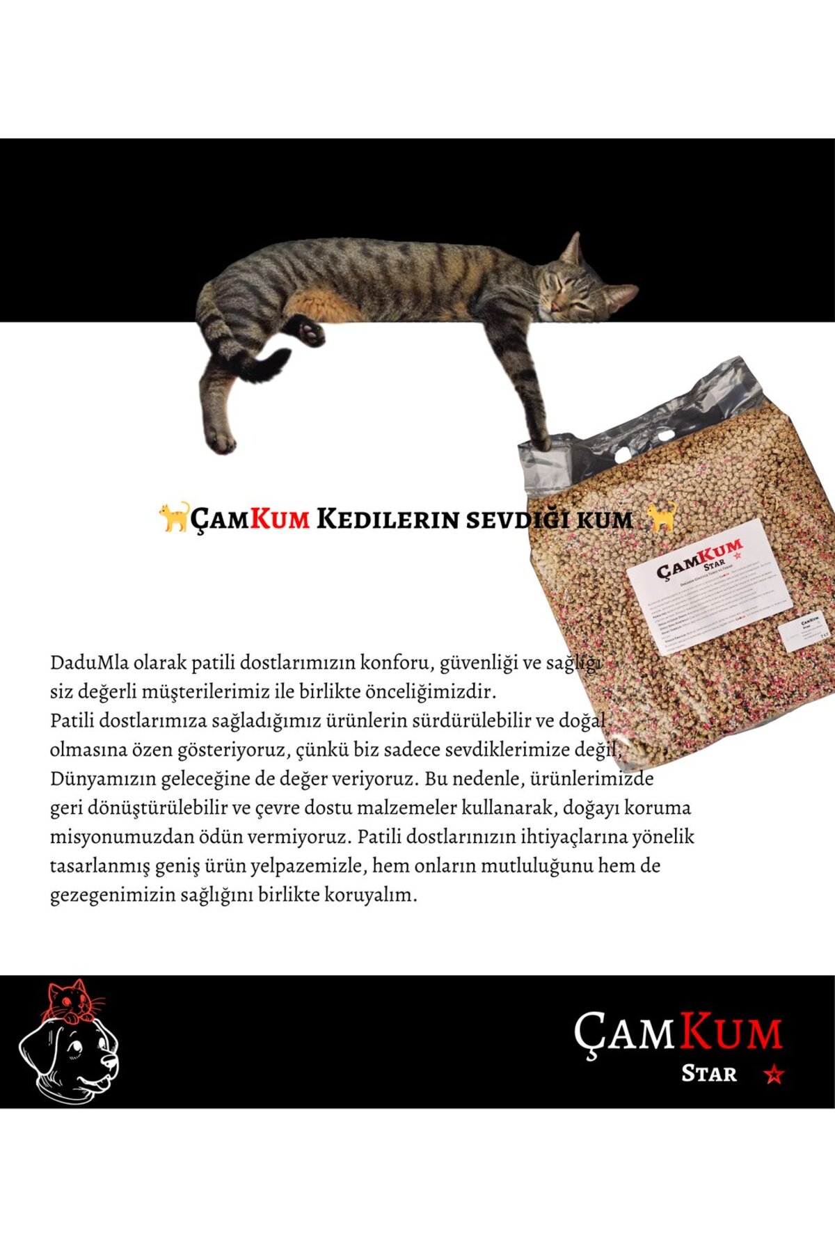 خاک گربه طبیعی، بدون گردوغبار و کلامپینگ دادوملا DaduMla ÇamKum Furry Star، ۱۰ لیتر
