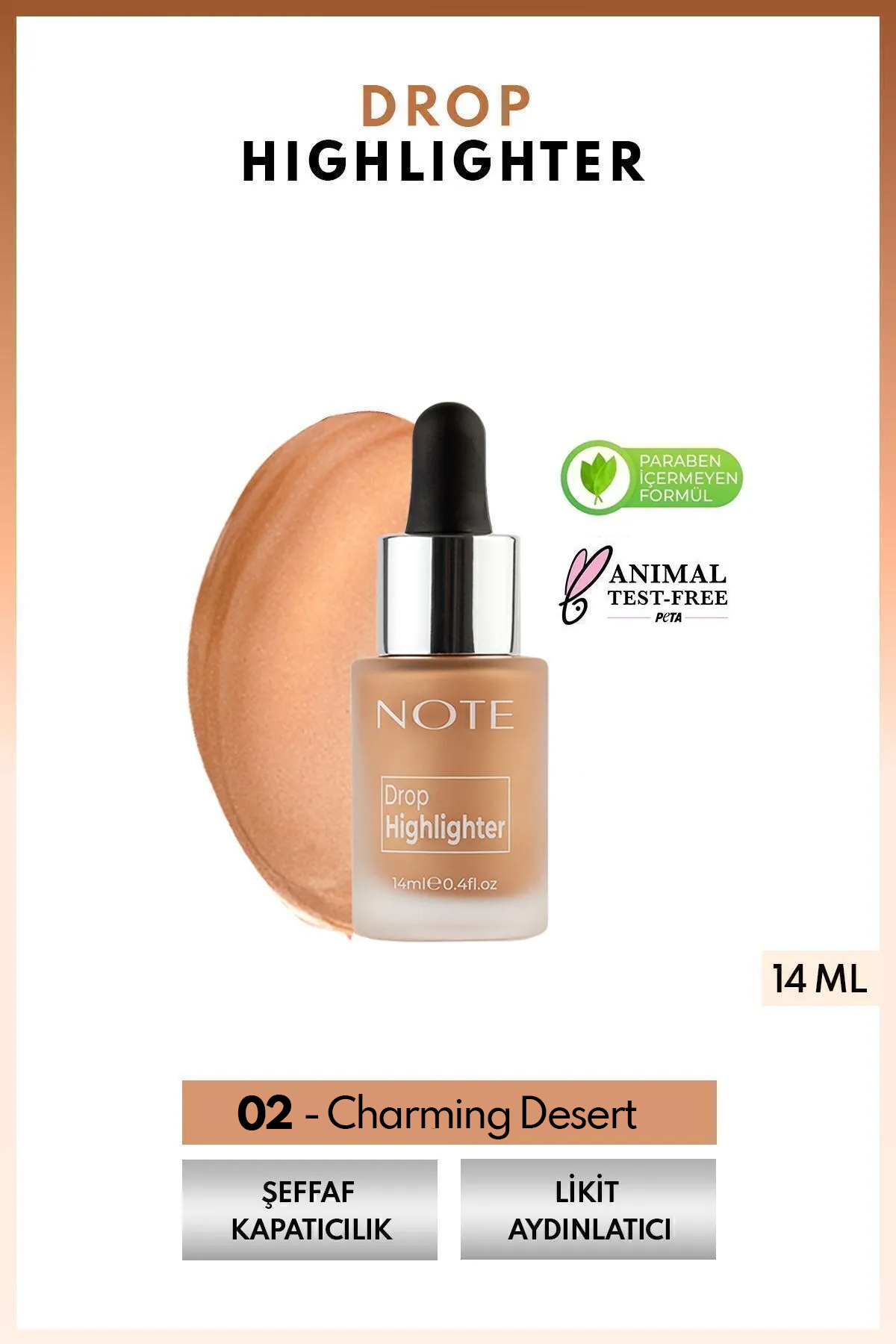 روشن‌کننده مایع آرایشی رنگ کرم مدل 02 Charming Desert مناسب برای همه جنسیت‌ها نوت کازمتیکس Note Cosmetics
