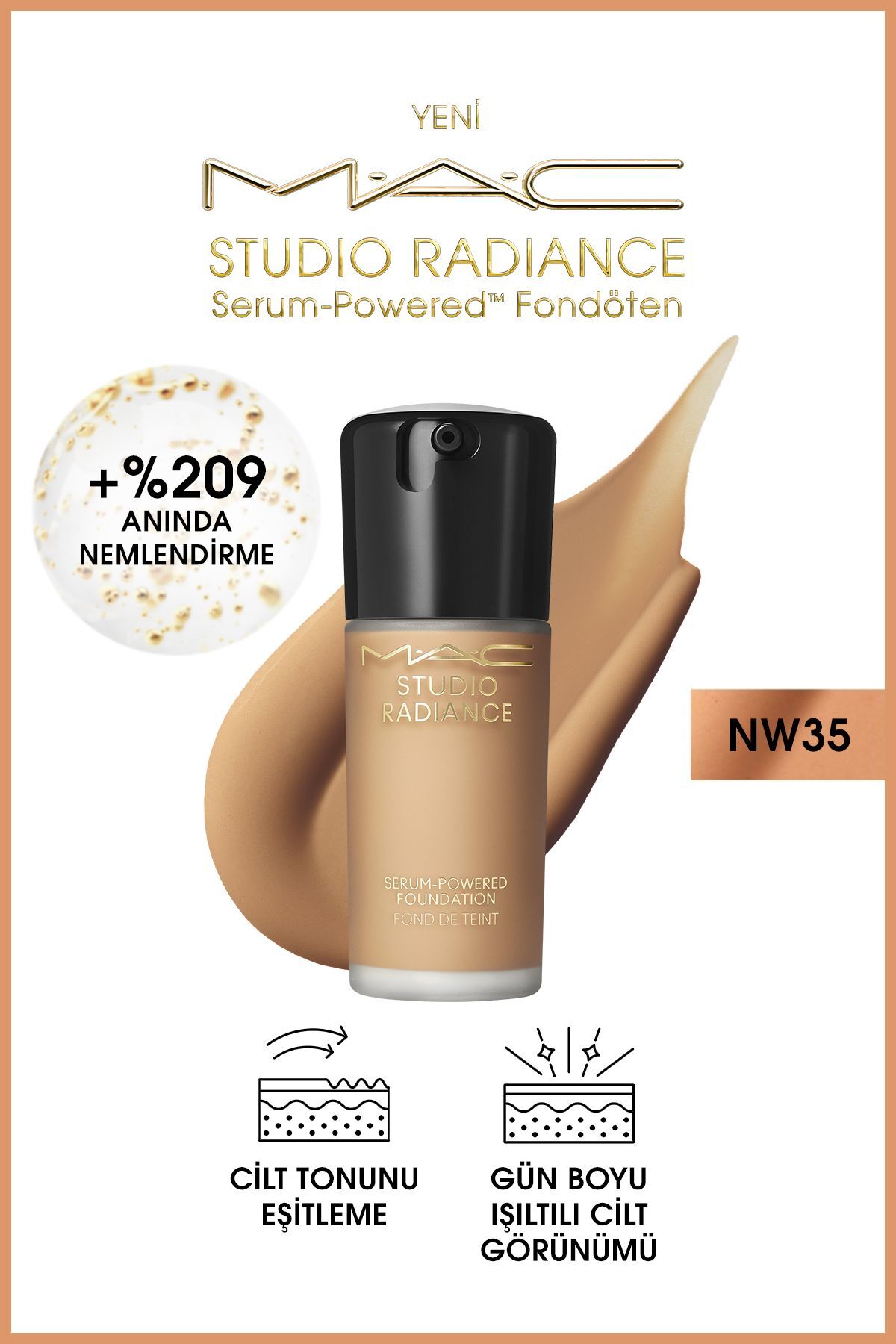 Mac کرم پودر سرمی Studio Radiance حاوی مواد مغذی پوست شماره NW35 حجم 30میل