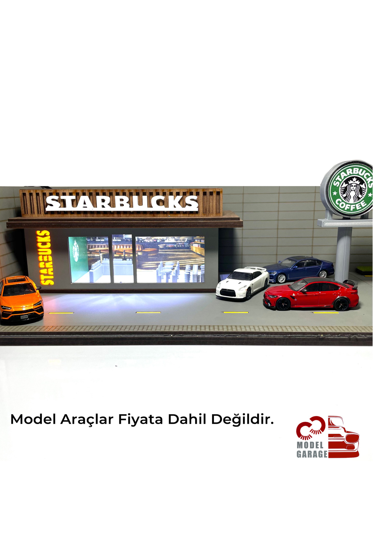 مدل خودرو 1 64 مقیاس STARBUCK.S DIORAMA PARKING DIECAST قفسه نمایش TOY اورجینال ÜRETİM