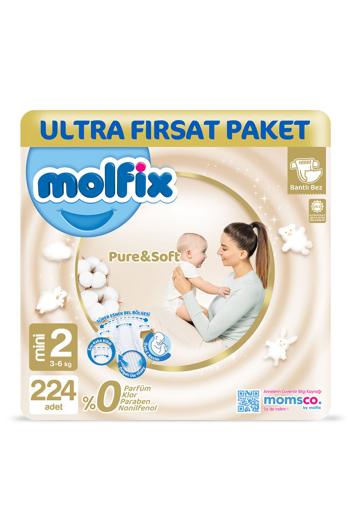 پوشک بچه PURE &amp; SOFT سایز 2 مینی 224 عددی اورجینال Molfix