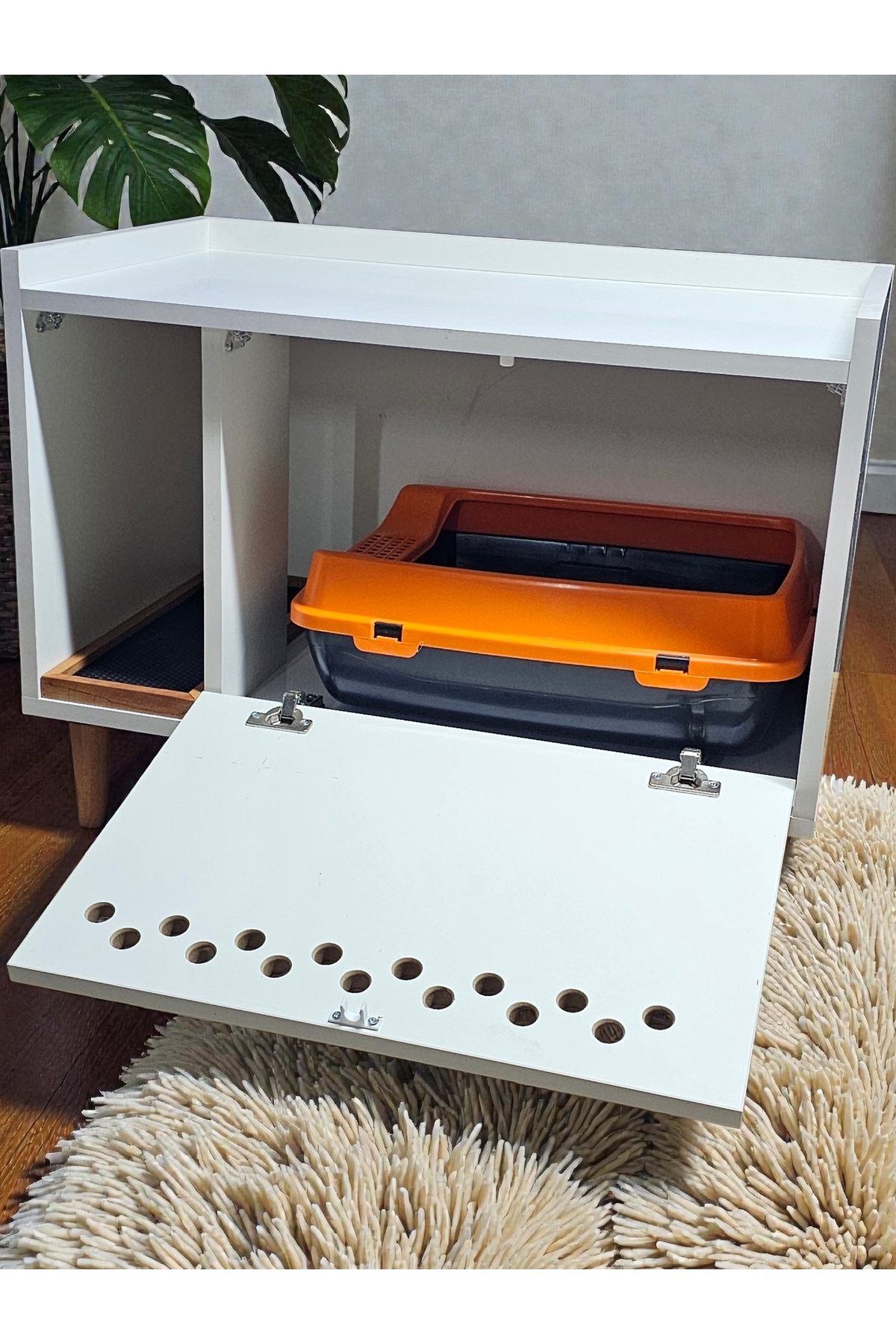 کابین توالت گربه چوبی دربسته آهشاپ‌سیتی AHŞAPCİTY، رنگ اکرو