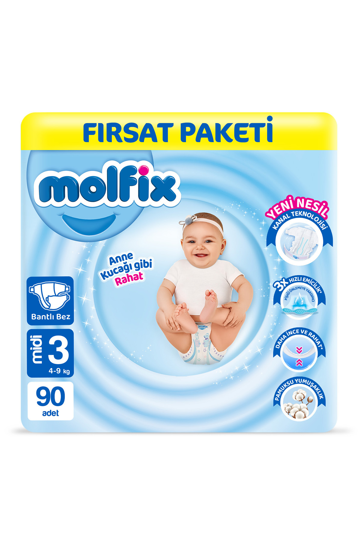 پوشک بچه سایز 3 میدی آپورچونیتی بسته 90 عددی اورجینال Molfix