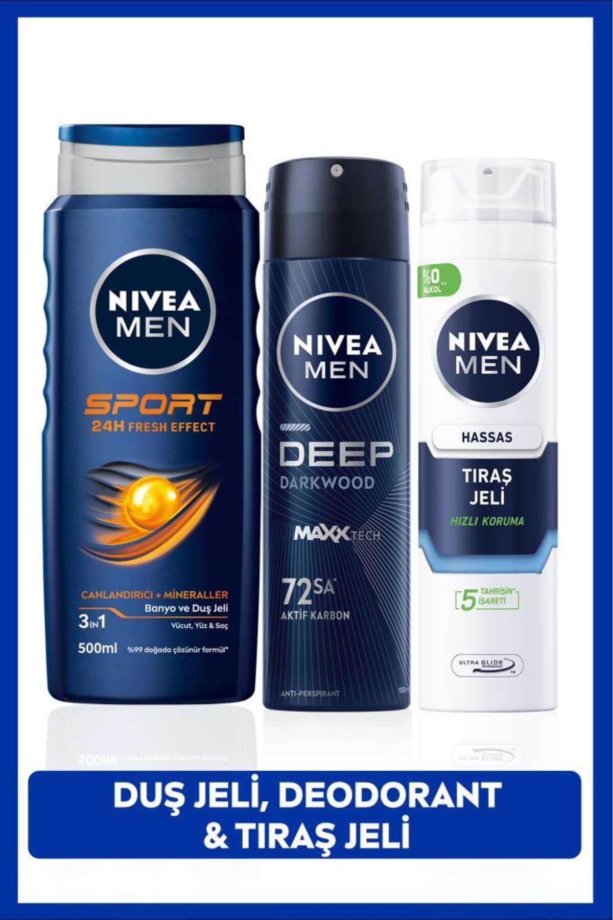 NIVEA شامپو و ژل اصلاح حساس مردانه + اسپری ضد تعریق اسپرت مردانه