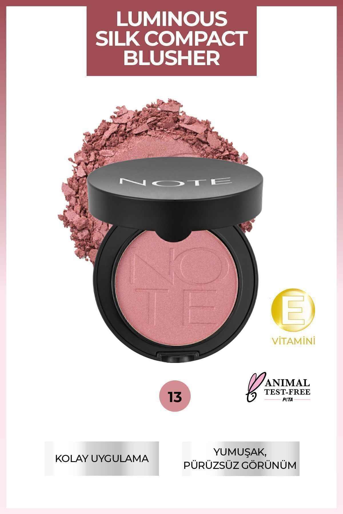 رژگونه پودر ابریشم فشرده 13 صورتی عمیق Note Cosmetics