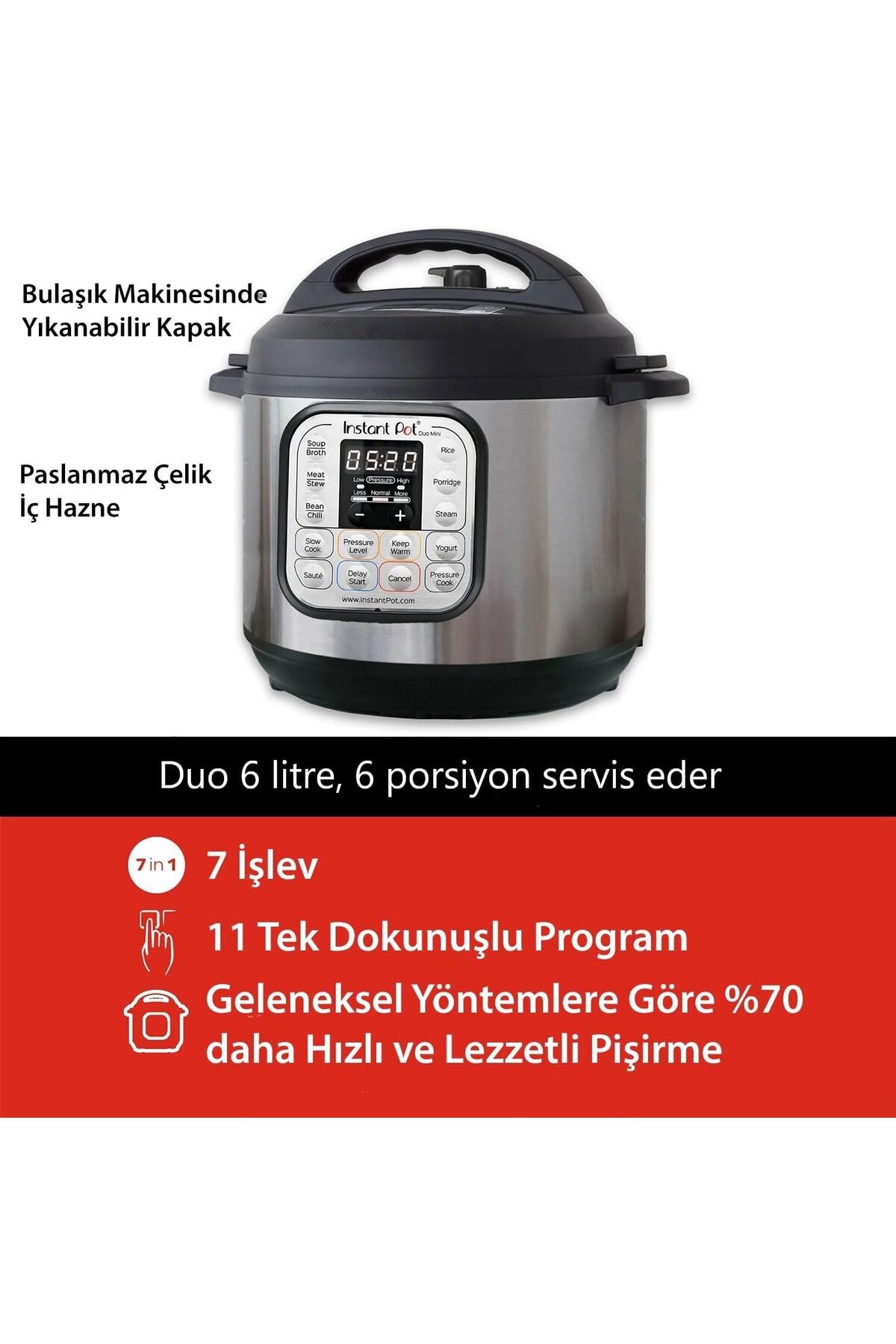 پلوپز چندکاره بخارپز هوشمند DUO 7IN1 5.7 LT. اجاق گاز فشاری برقی ماست ساز اورجینال Instant Pot