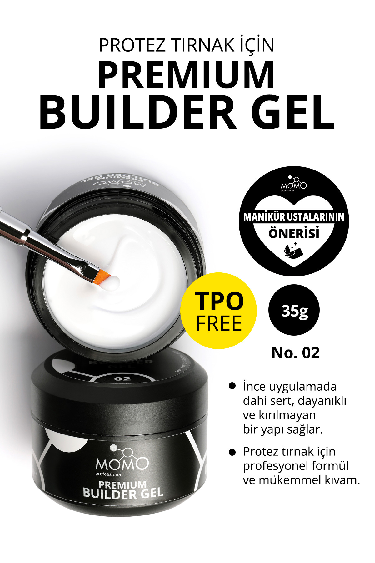 لاک ژل ماندگار بیلدر ممتاز ناخن مصنوعی شماره 02 سفید 35 گرم بدون TPO MOMO professional