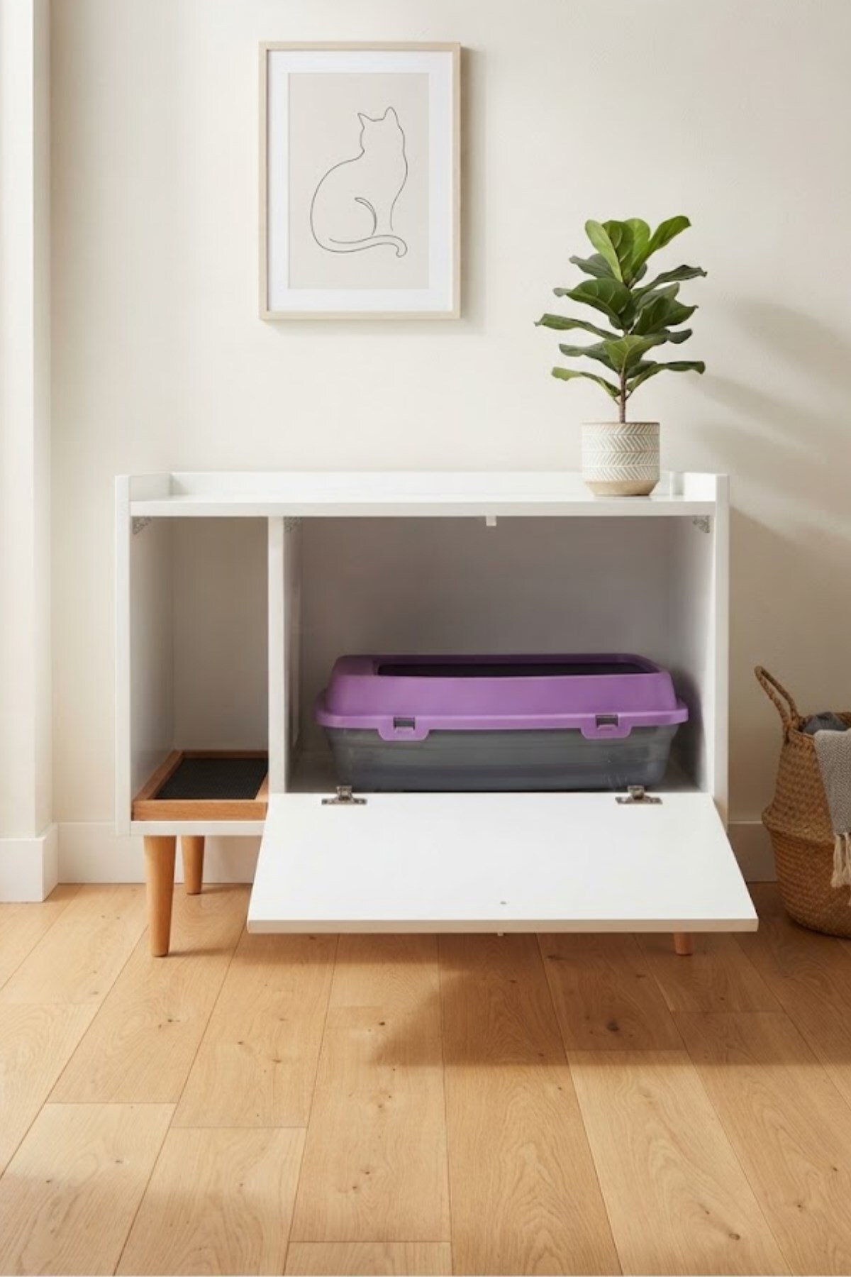 کابین بسته توالت گربه ریو Reyo Pet Nova، سفید از جنس MDF