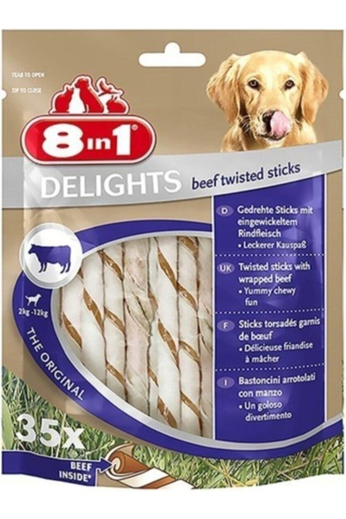 چوب تشویقی سگ با طعم گوشت گاو، ۱۹۰ گرم، ۸این۱ 8in1 Delights