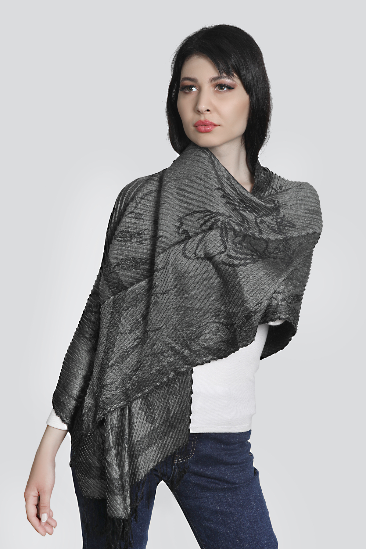 شال پنبه و ویسکوز مشکی و ذغالی میستیک Mystic مدل MS-346