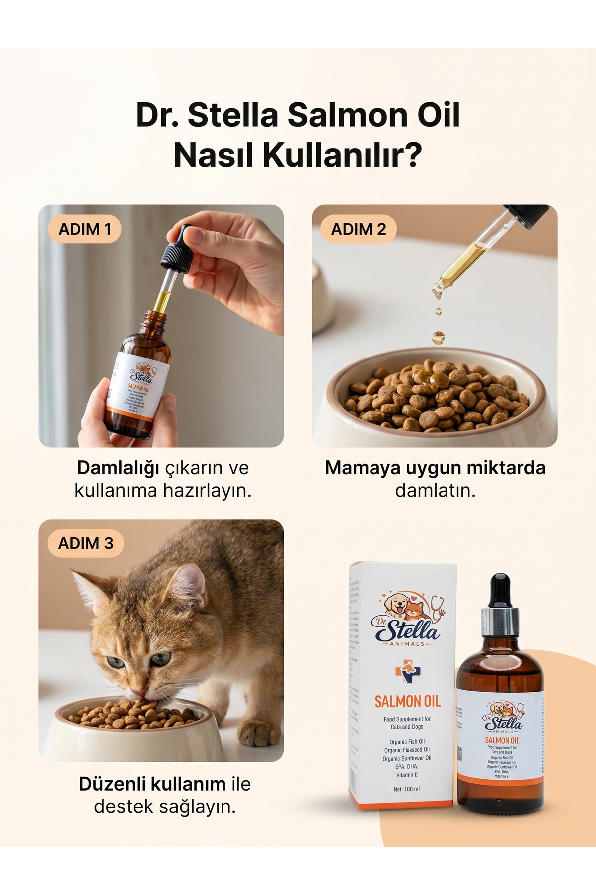روغن سالمون ۱۰۰ میلی‌لیتری گربه و سگ دکتر استلا انیمالز Dr. Stella Animals SALMON-100