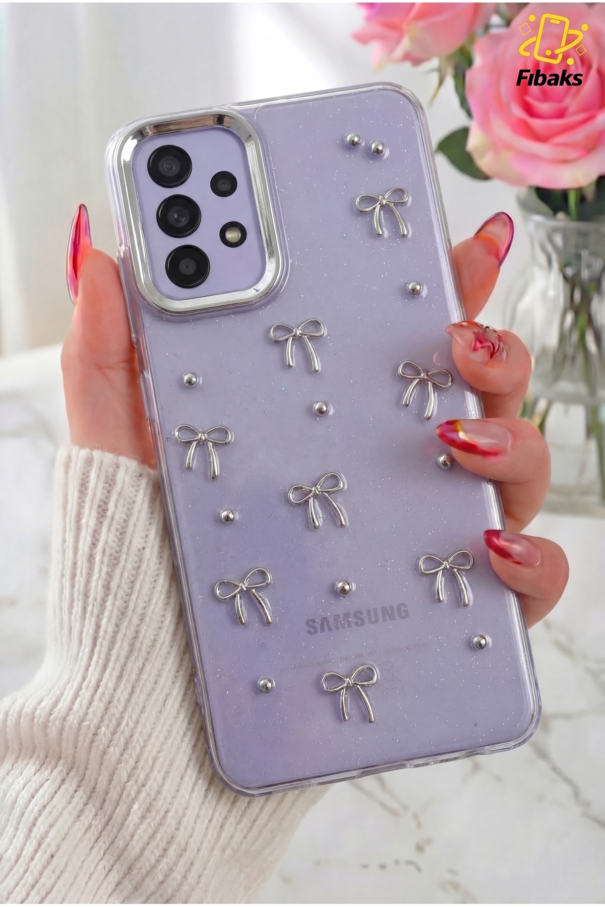 کاور و قاب محافظ 4G سامسونگ گلکسی A23 با طرح شفاف نقره‌ای جلد براق بیرون زده فیبکس Fibaks