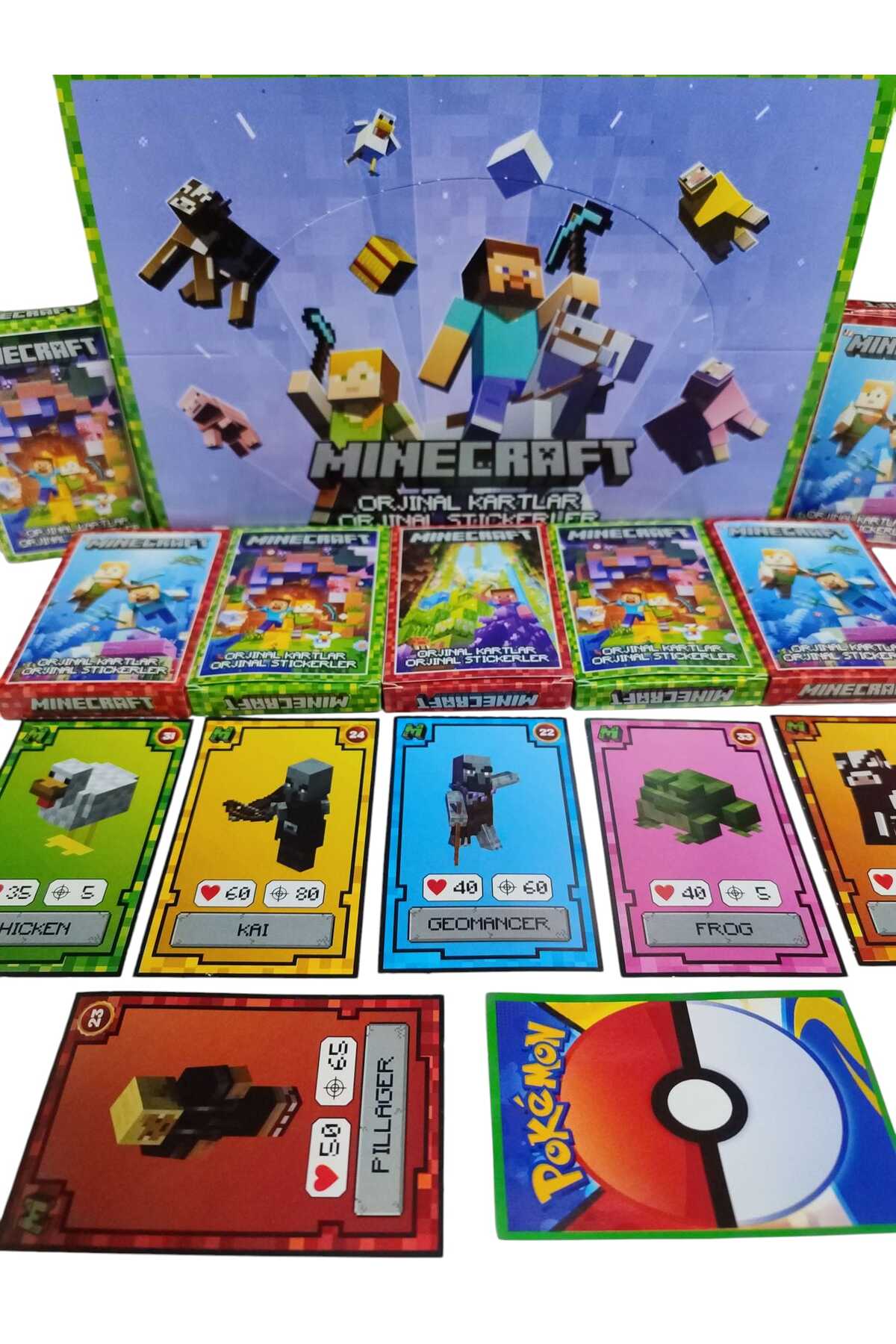کارت بازی های MINECRAFT 10 MINI BOXES 60 STICKERS شخصیت نسل جدید Emrah Gültekin