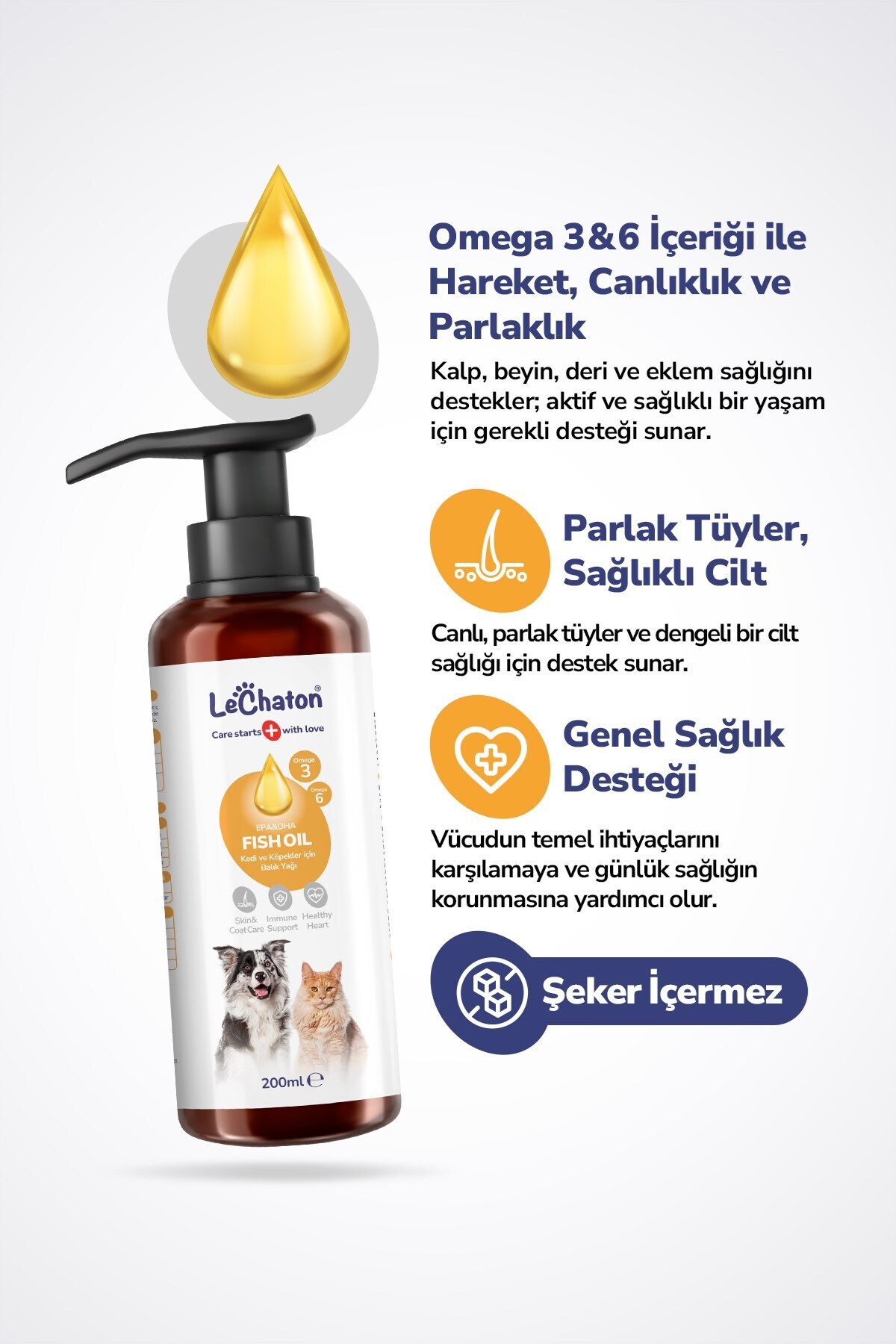 روغن ماهی قطره‌ای سگ و گربه لوشاتون پت‌کر LeChaton Pet Care، ۲۰۰ میلی‌لیتر