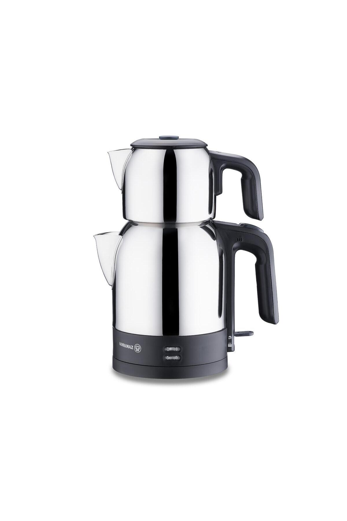 چای ساز قوری برقی دمکولیک INOX مشکی خاکستری اورجینال KORKMAZ