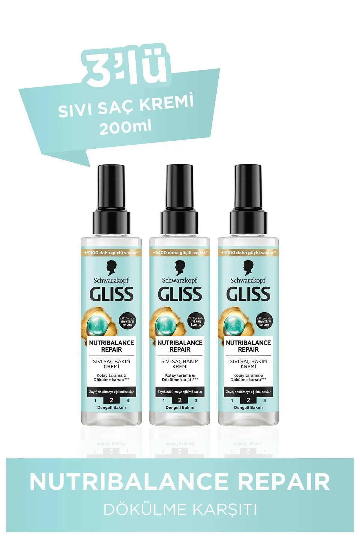 Gliss مایع کرم مو 200 میلی لیتر ترمیم تغذیه ایکس 3