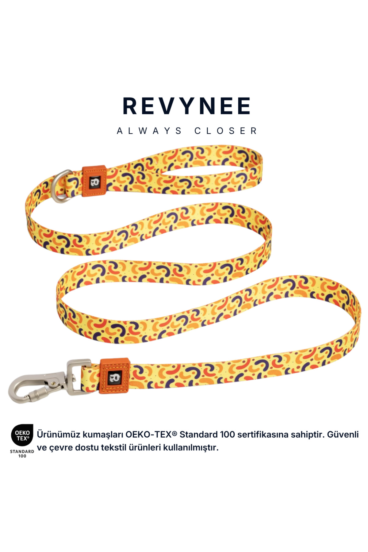 بند قلاده گرداندن سگ روینی REVYNEE مدل LEASH-001 با کارابین چرخان ۳۶۰° زرد