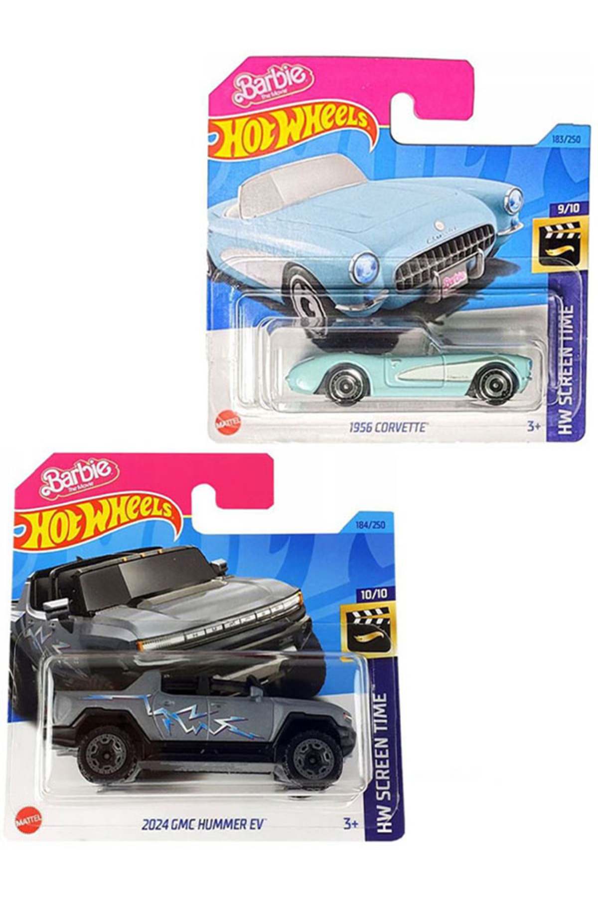 ماشین اسباب بازی 2 وسیله نقلیه باربی فیلم 1956 CORVETTE و 2024 GMC HUMMER EV 1 64 هات ویلز اورجینال HOT WHEELS