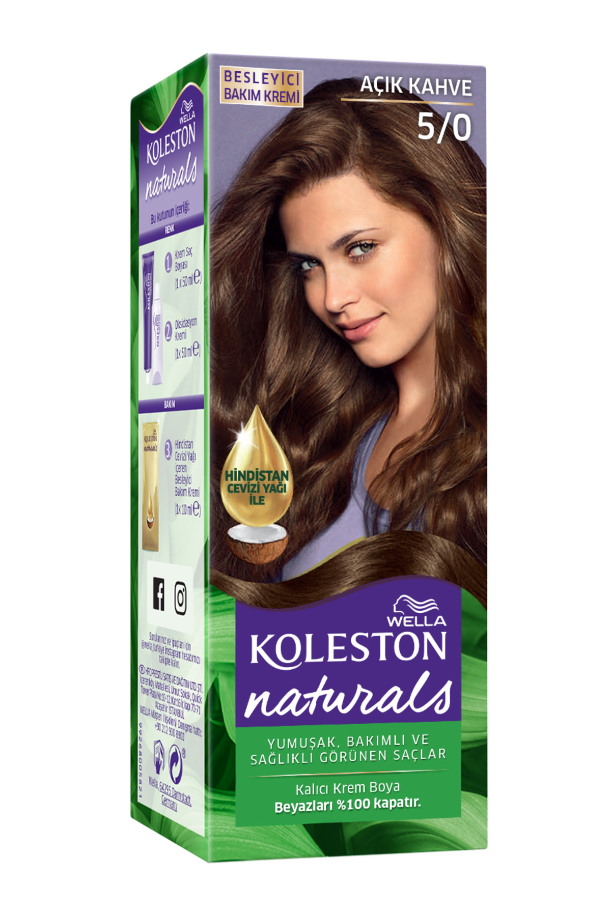 رنگ موی طبیعی Koleston 5/0 رنگ قهوه‌ای روشن مناسب خانم‌ها ولا Wella