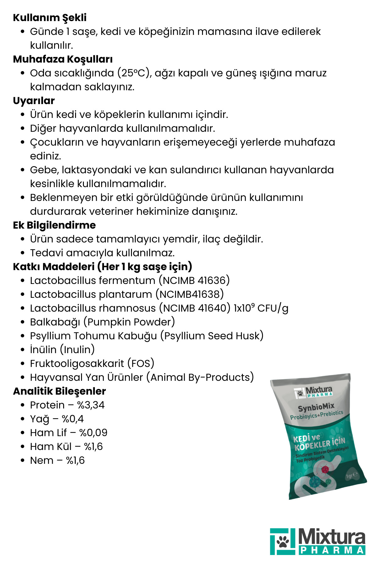پودر مکمل پروبیوتیک گربه و سگ میکستورا فارما Mixtura Pharma Synbio Mix MT4000
