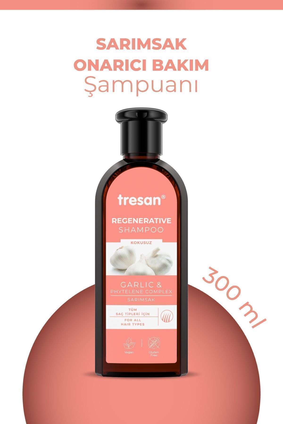 شامپو ترمیم کننده گیاهی و سیر برای همه نوع مو بدون عطر 300 میلی لیتر Tresan