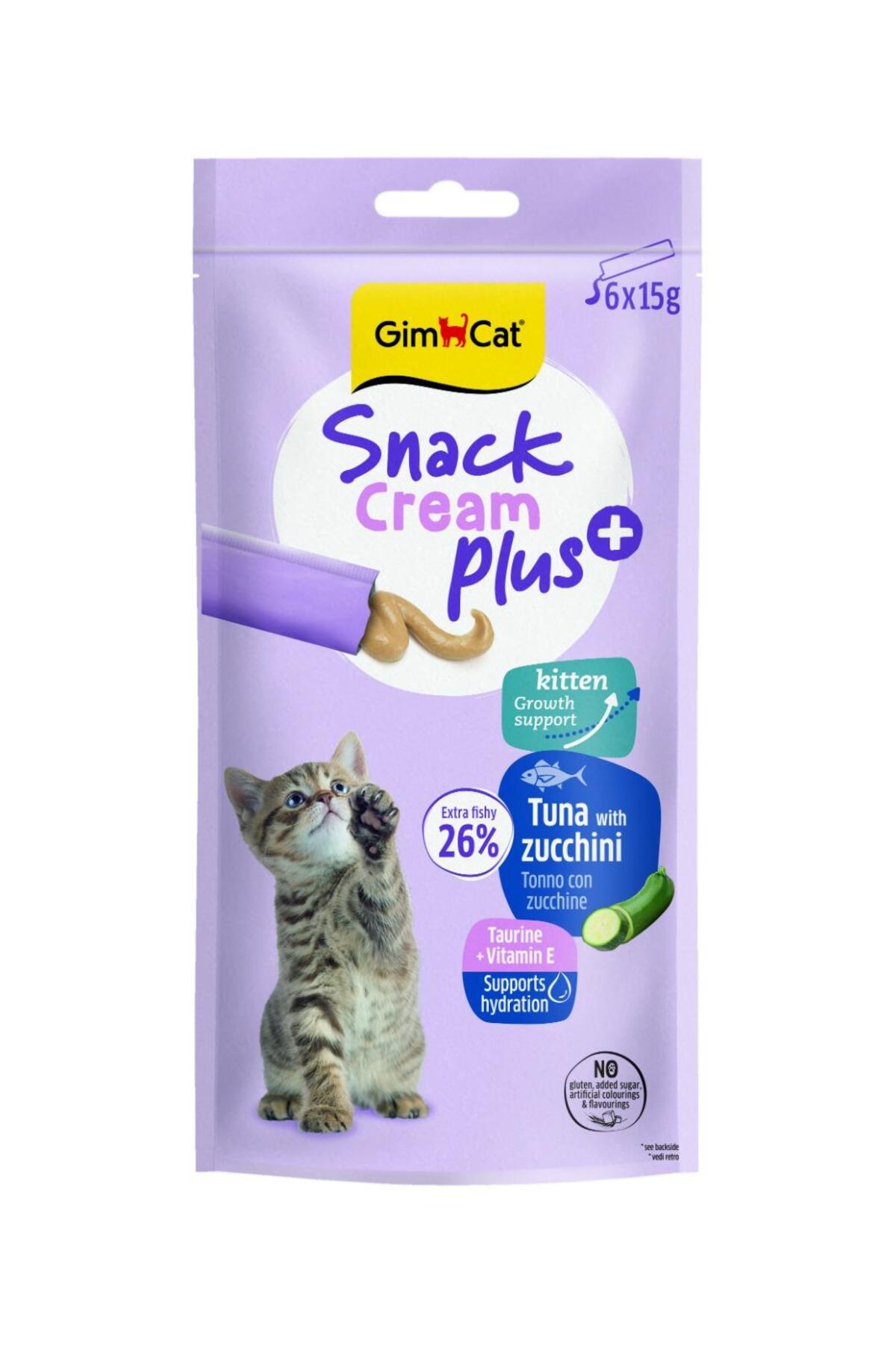 تشویقی مایع گربه جیم‌کت Gimcat Snack Cream Kitten با ماهی تن و کدوحلوایی، ۶ × ۱۵ گرم