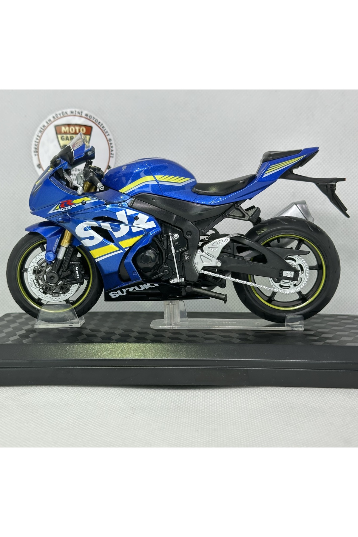 مدل خودرو سوزوکی GSX R1000 آبی تیره 1:12 17 موتورسیکلت پایه فلزی دیکست – دارای مجوز اورجینال MotoGarage