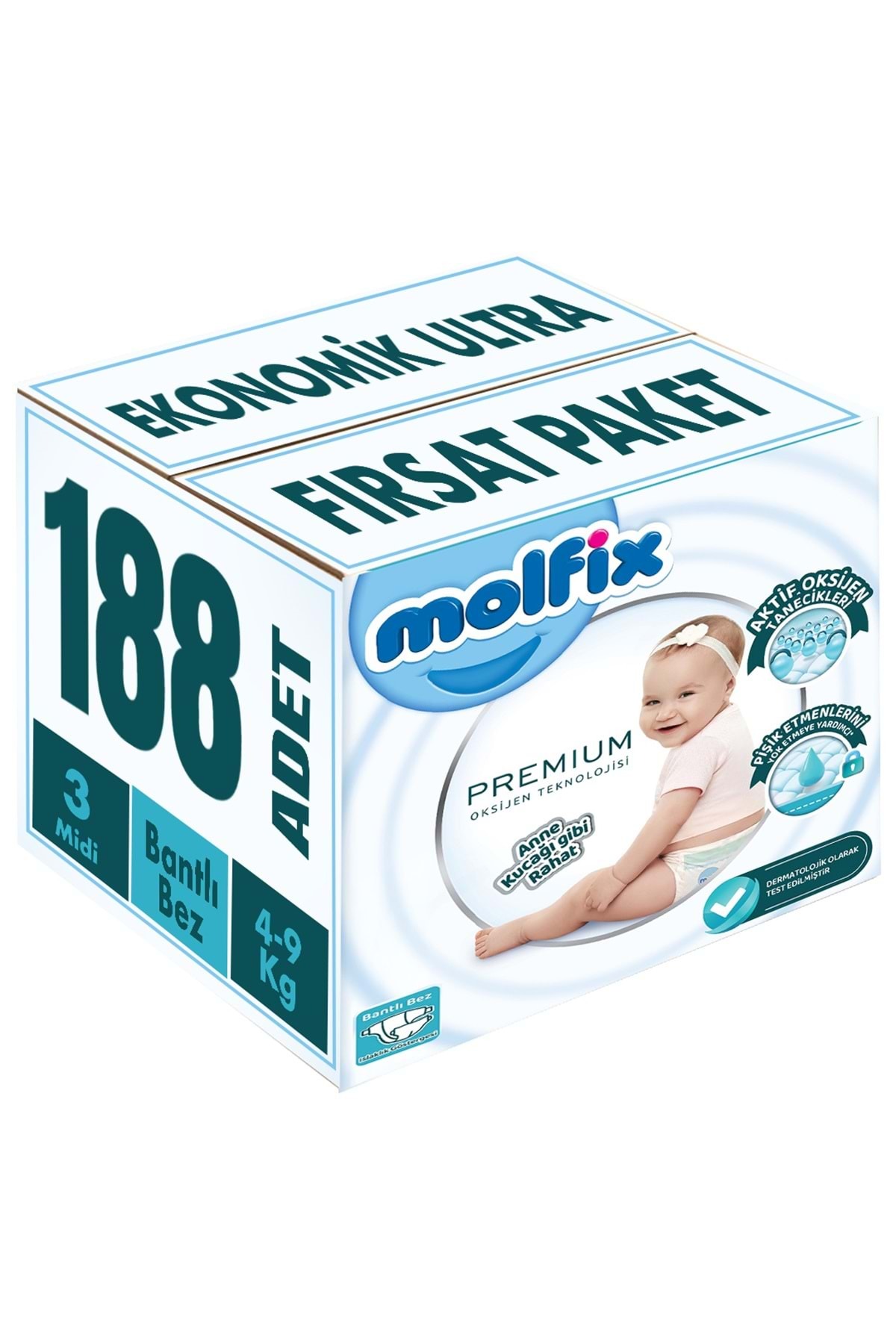 پوشک بچه اندازه ممتاز: 3 4 تا 9 کیلوگرم MIDI 188 تکه اقتصادی ULTRA OPPORTUNITY PK اورجینال Molfix